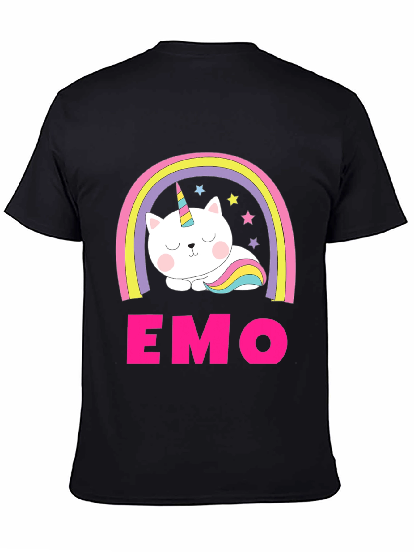 Emo Cat Unicorn Rainbow Graphic T-Shirt