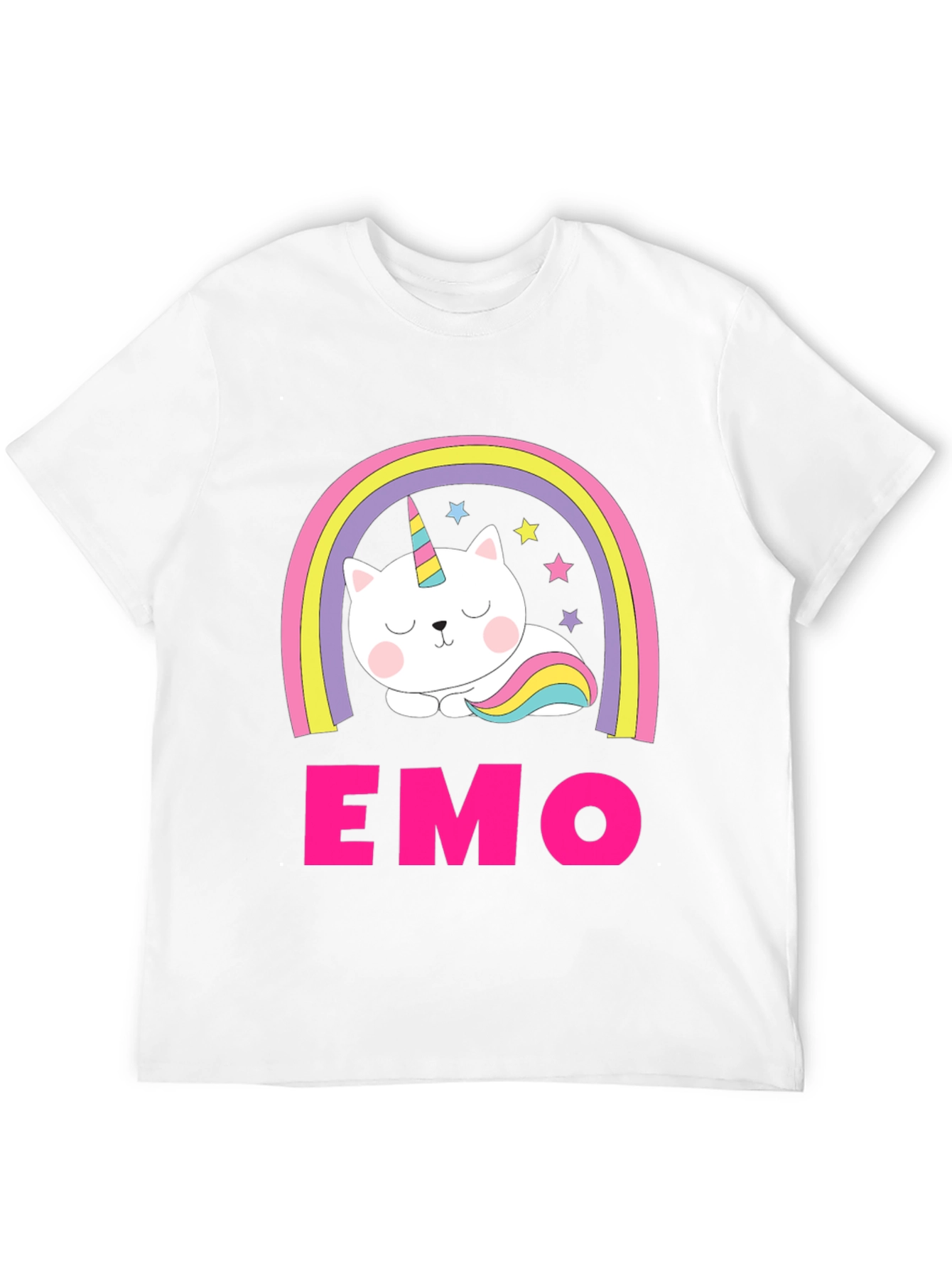 Emo Cat Unicorn Rainbow Graphic T-Shirt