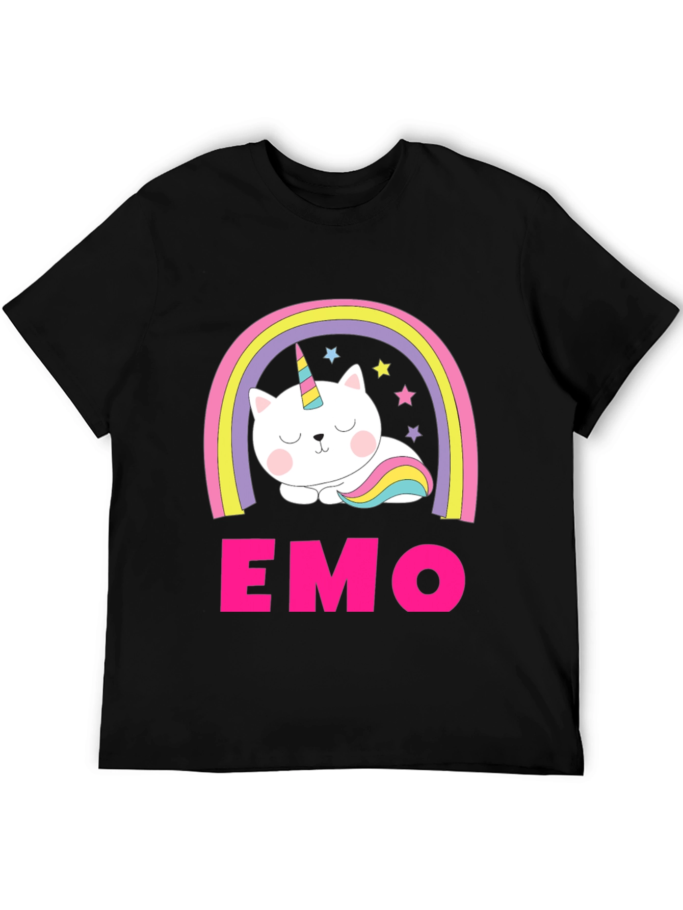 Emo Cat Unicorn Rainbow Graphic T-Shirt
