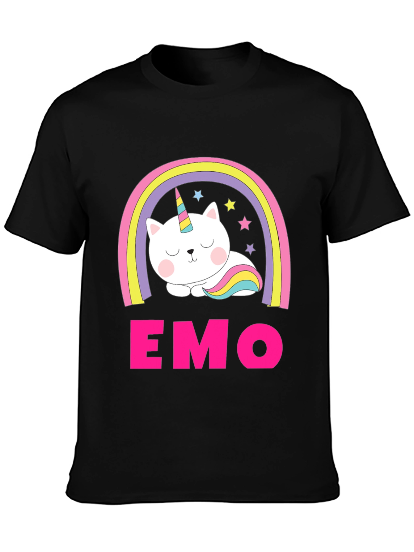 Emo Cat Unicorn Rainbow Graphic T-Shirt