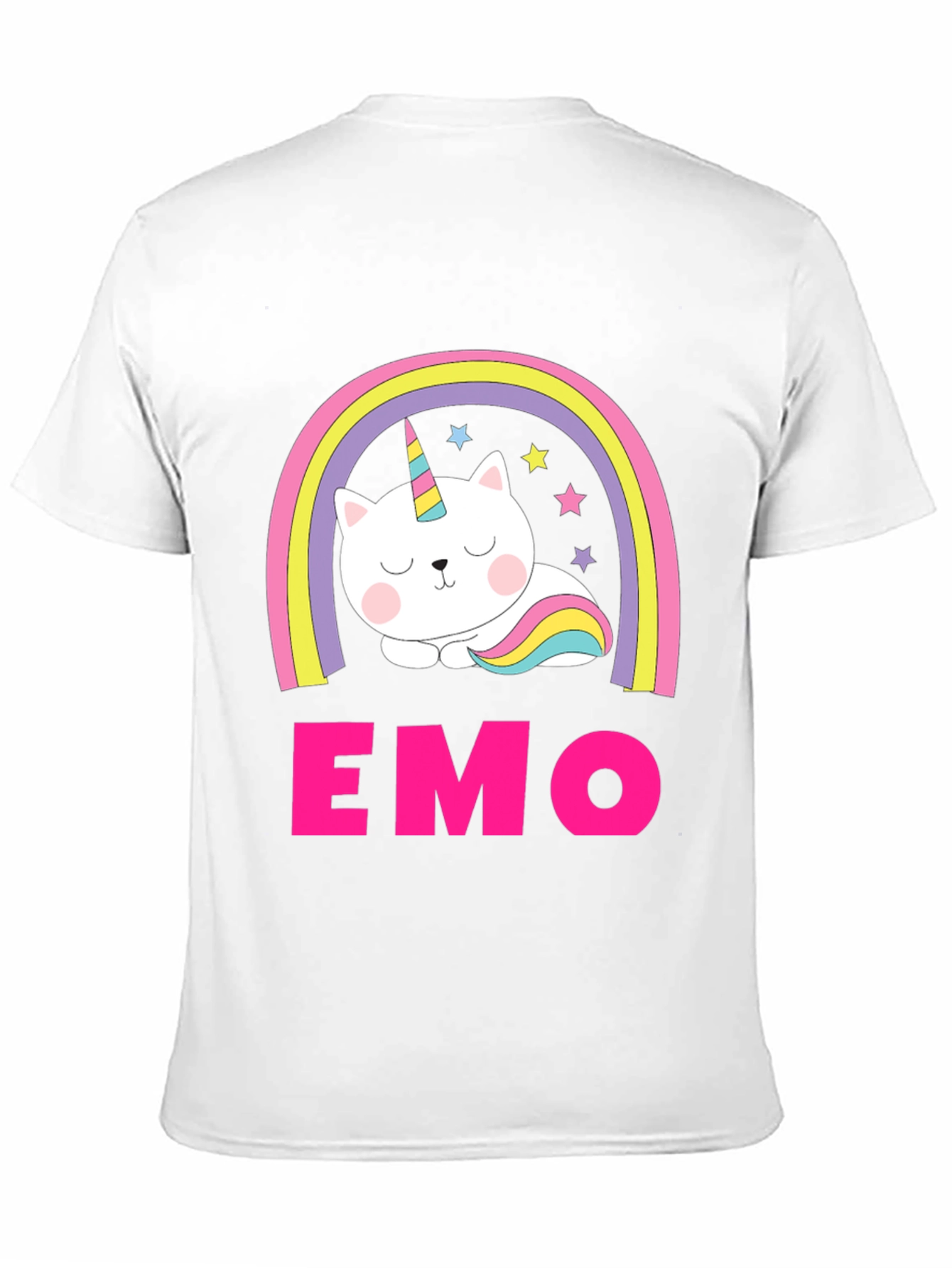 Emo Cat Unicorn Rainbow Graphic T-Shirt