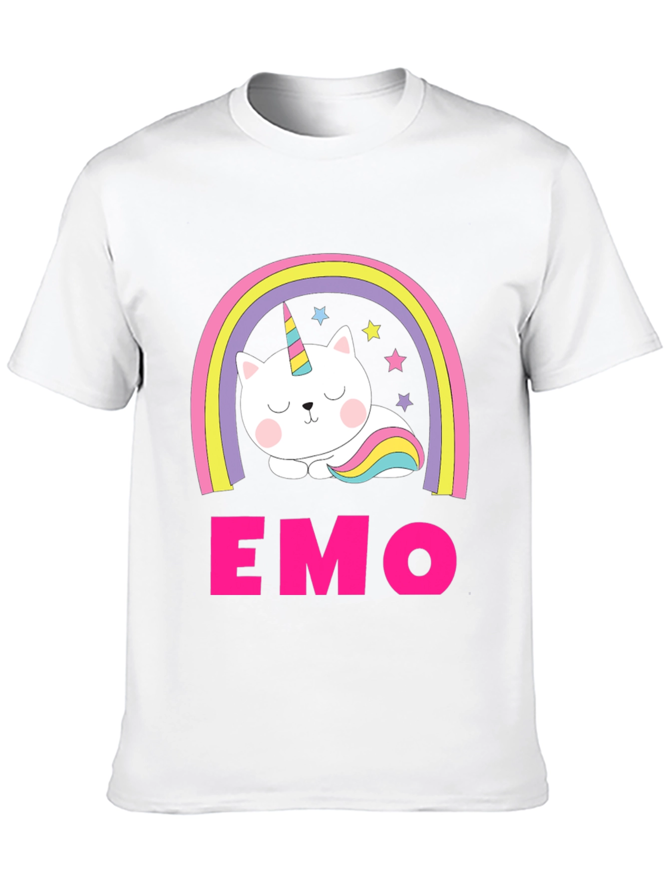 Emo Cat Unicorn Rainbow Graphic T-Shirt