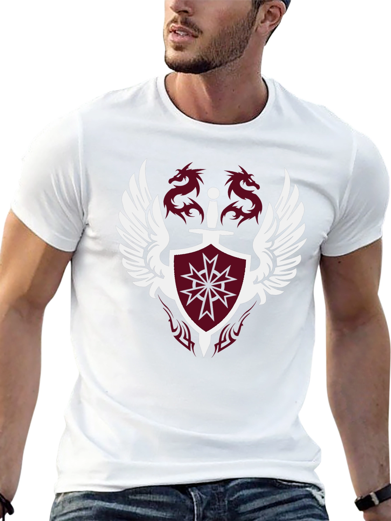 Winged Shield & Dragons Black Graphic Tee