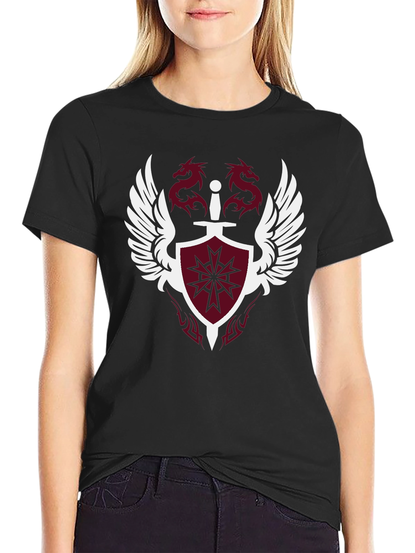 Winged Shield & Dragons Black Graphic Tee