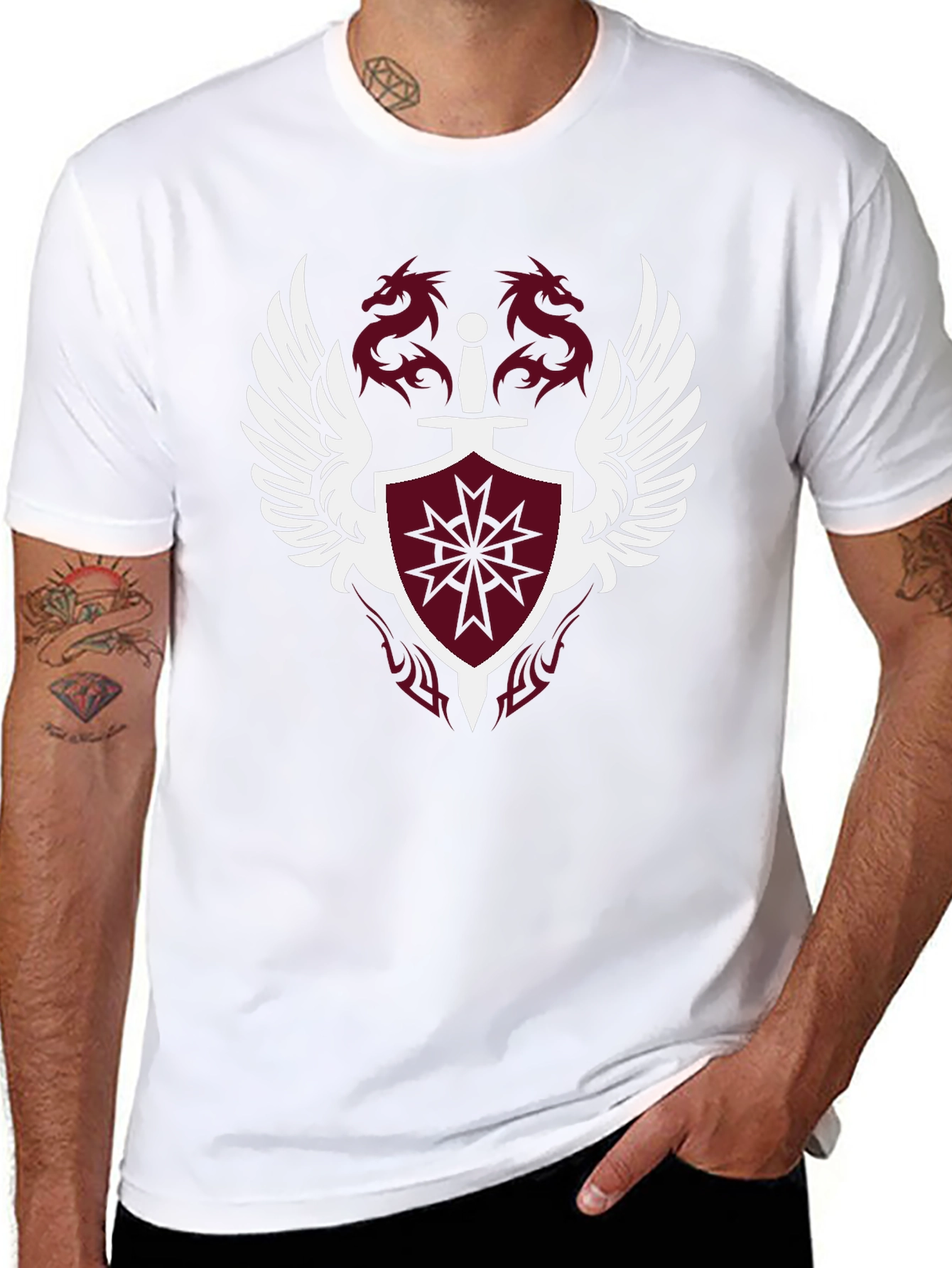 Winged Shield & Dragons Black Graphic Tee