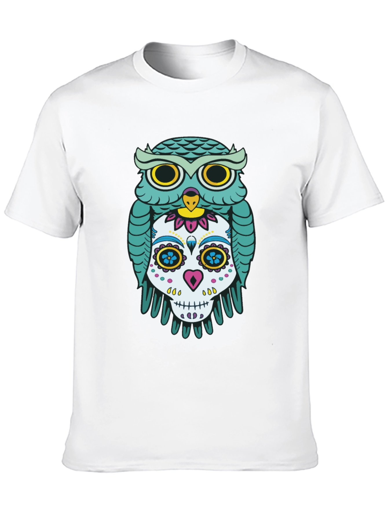 Owl and Skull Graphic Print Black T-Shirt