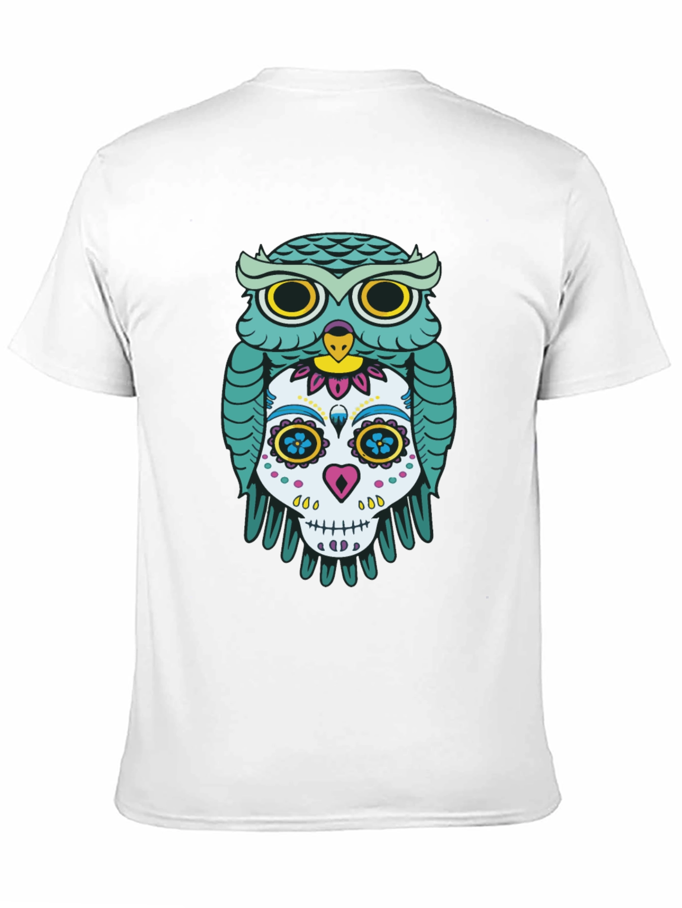Owl and Skull Graphic Print Black T-Shirt