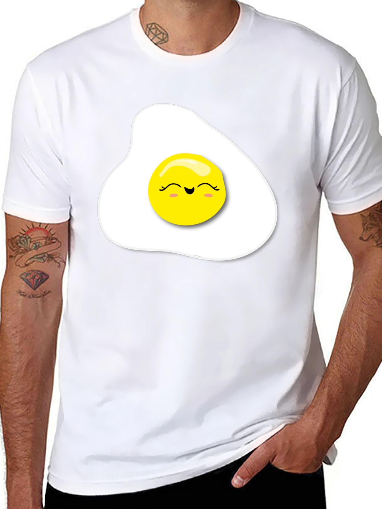 Sunny Side Up Egg Smiling Face Black T-Shirt
