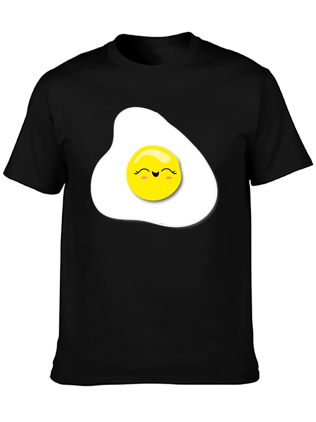 Sunny Side Up Egg Smiling Face Black T-Shirt