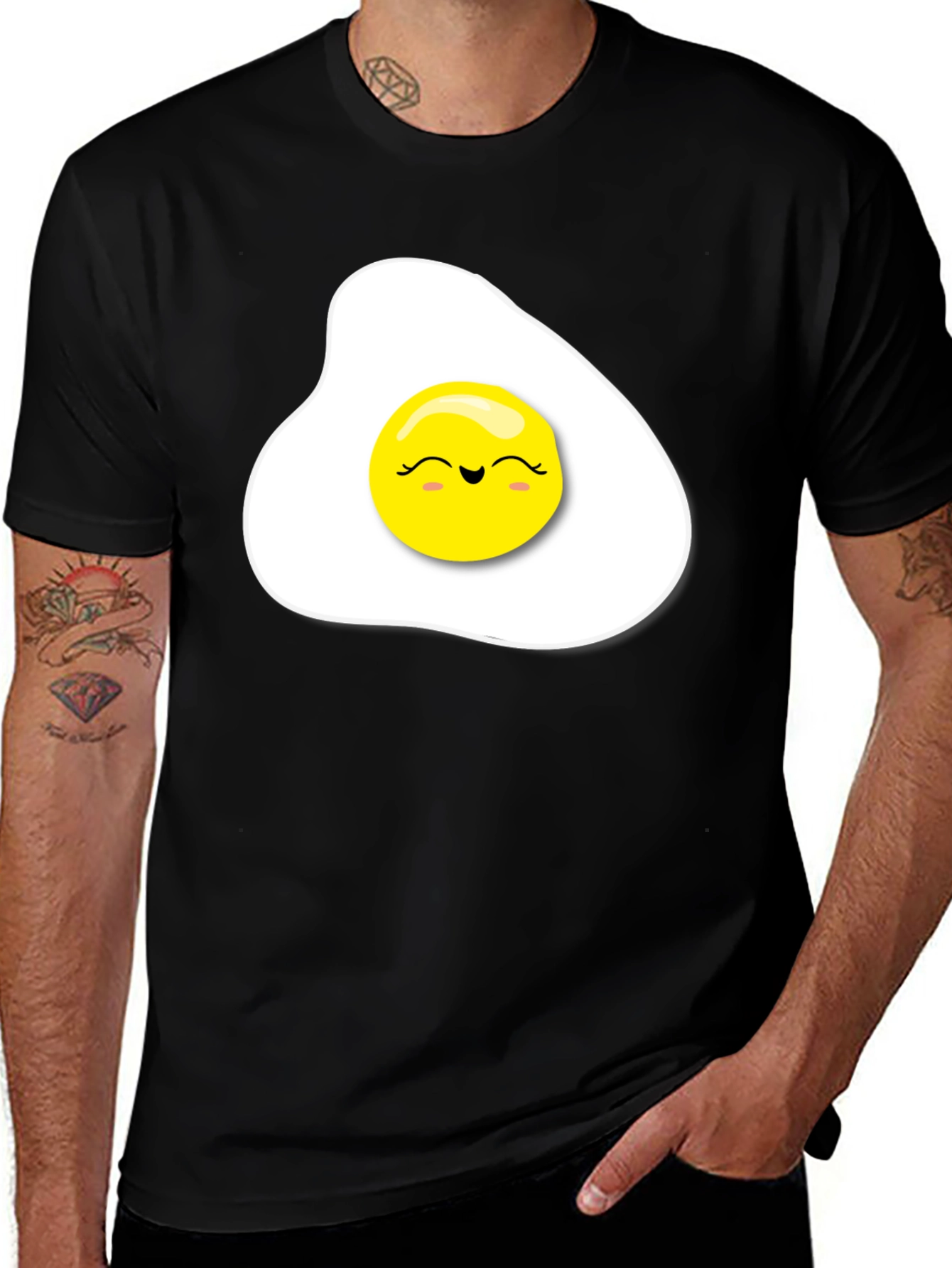 Sunny Side Up Egg Smiling Face Black T-Shirt
