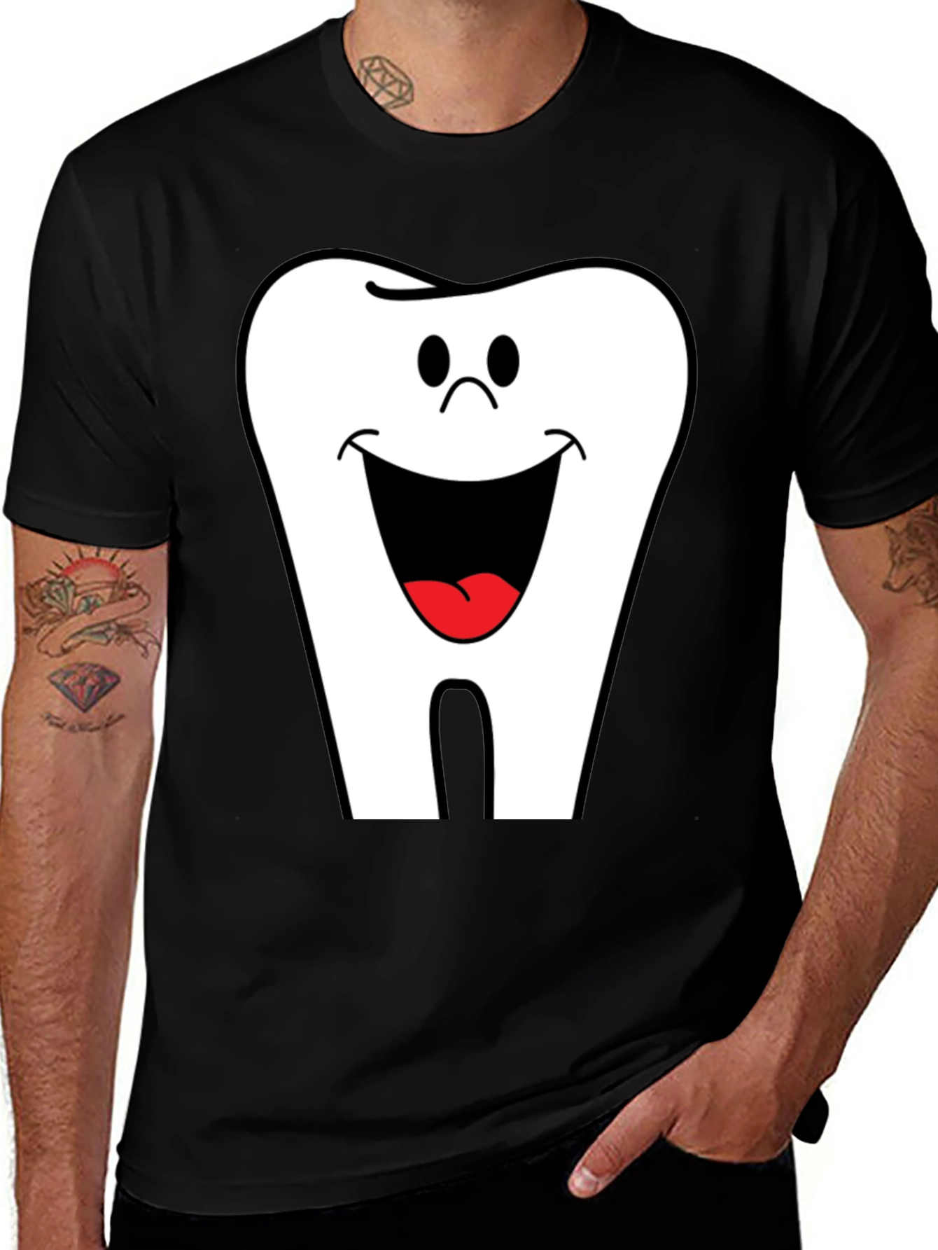 Smiling Tooth Graphic T-Shirt - Black Cotton Tee