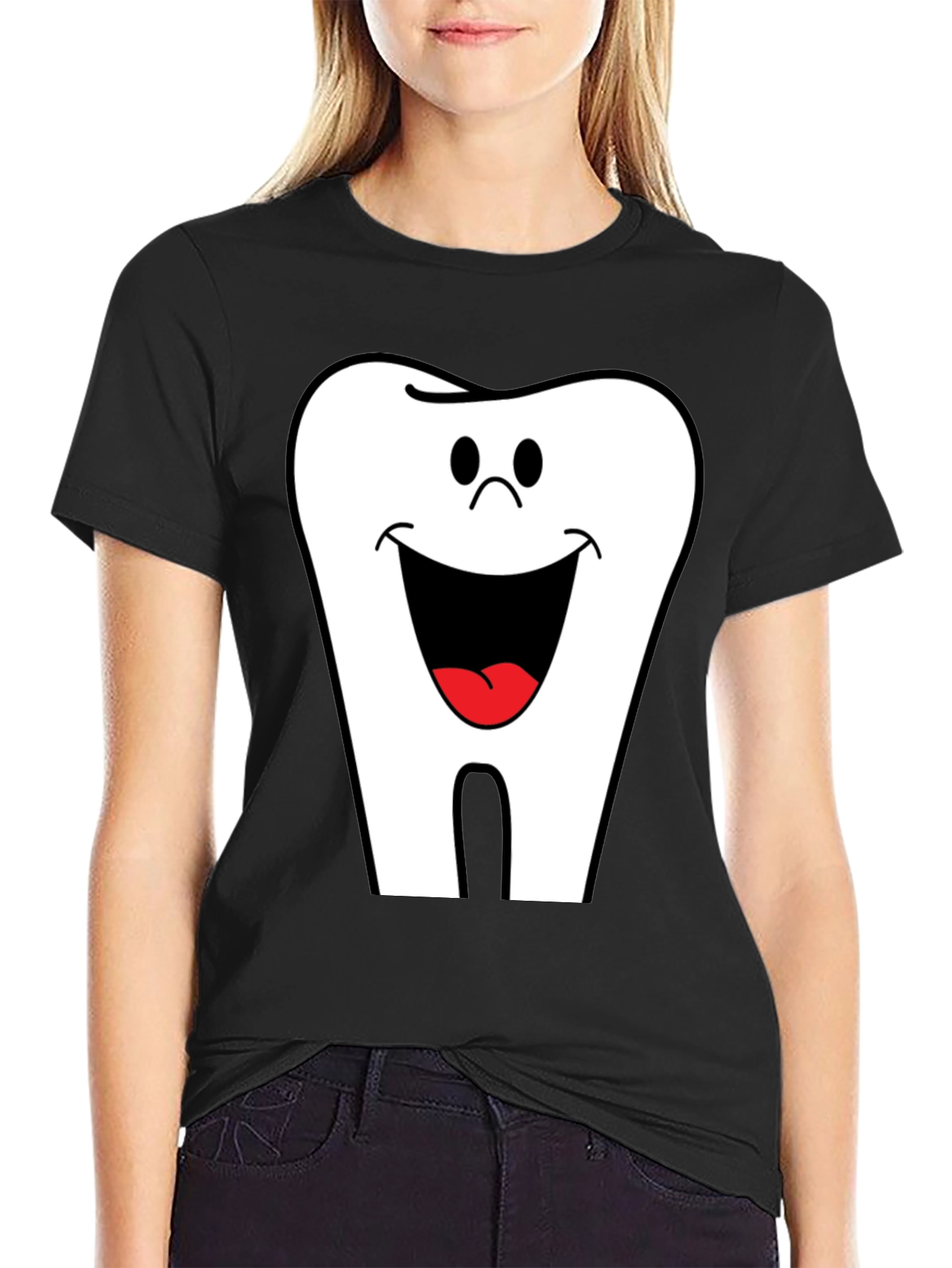 Smiling Tooth Graphic T-Shirt - Black Cotton Tee