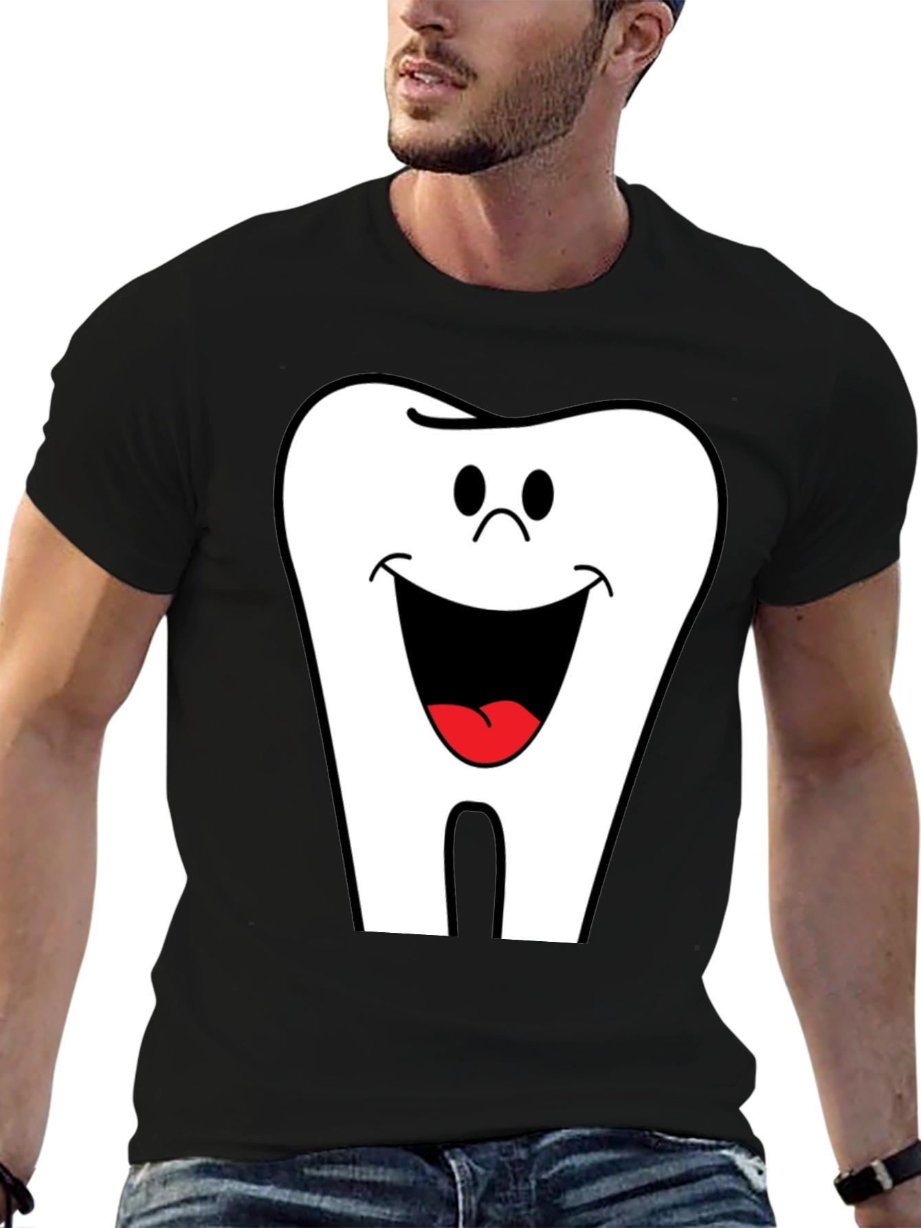 Smiling Tooth Graphic T-Shirt - Black Cotton Tee