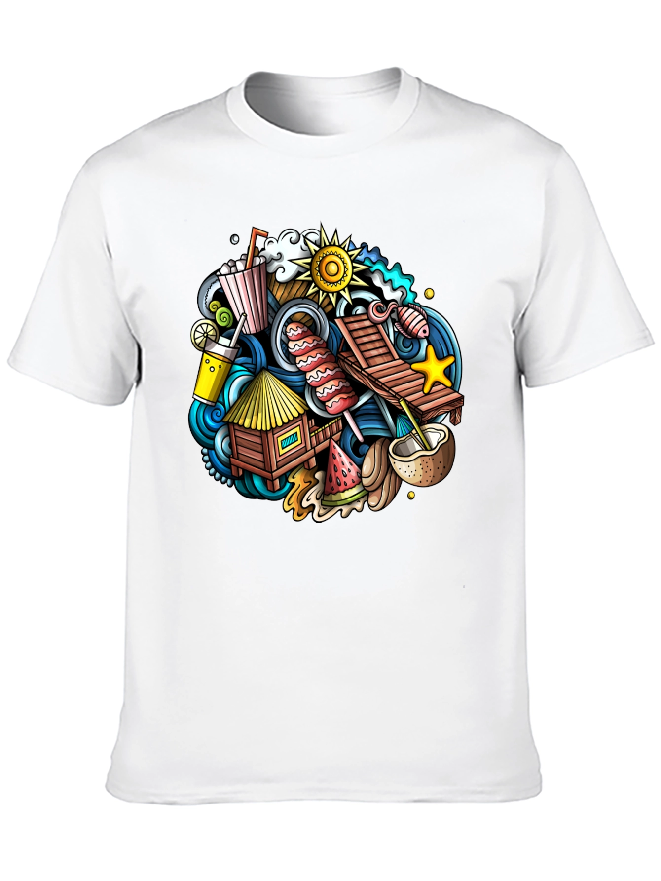 Tropical Summer Doodle Black T-Shirt
