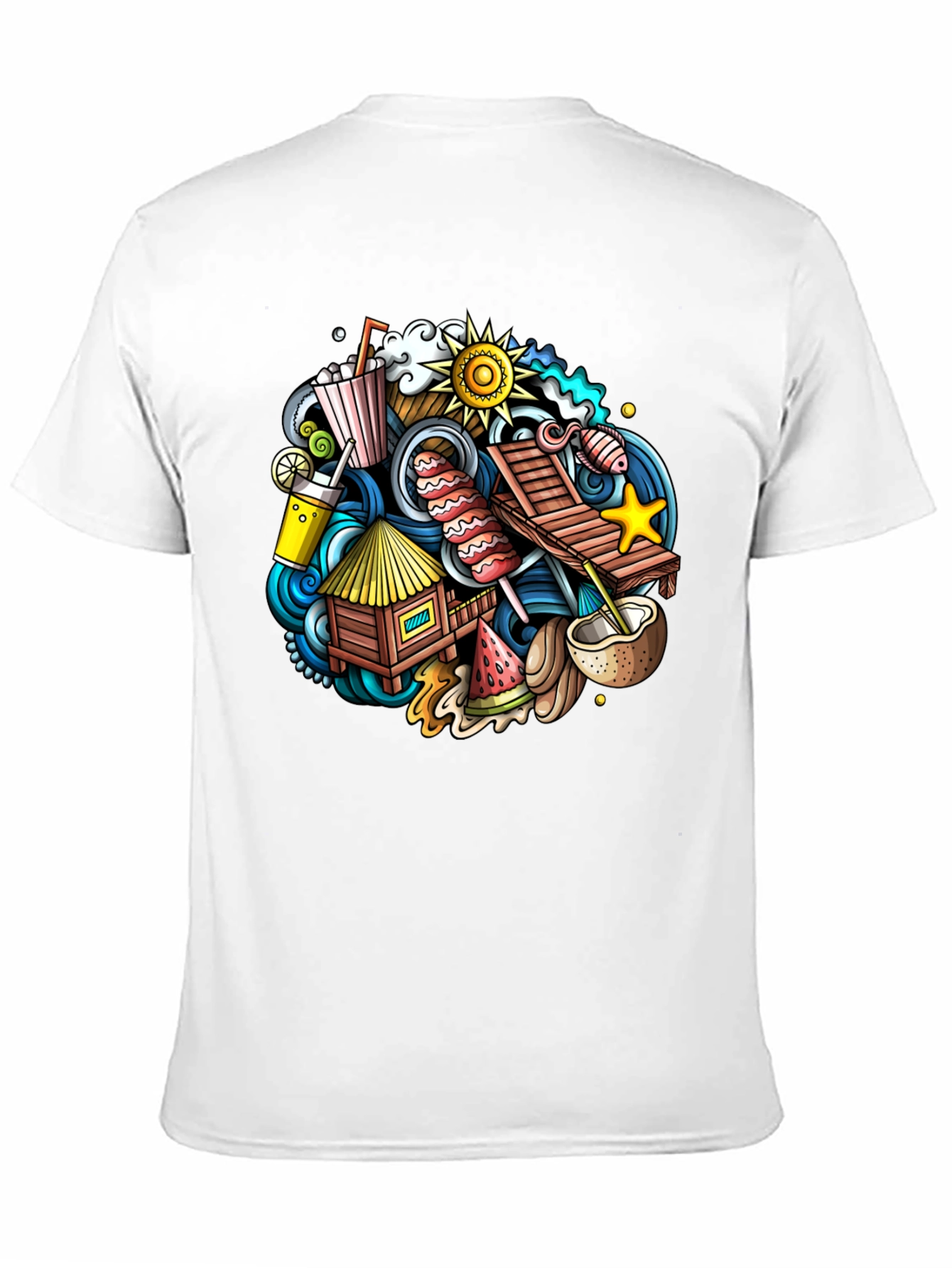 Tropical Summer Doodle Black T-Shirt
