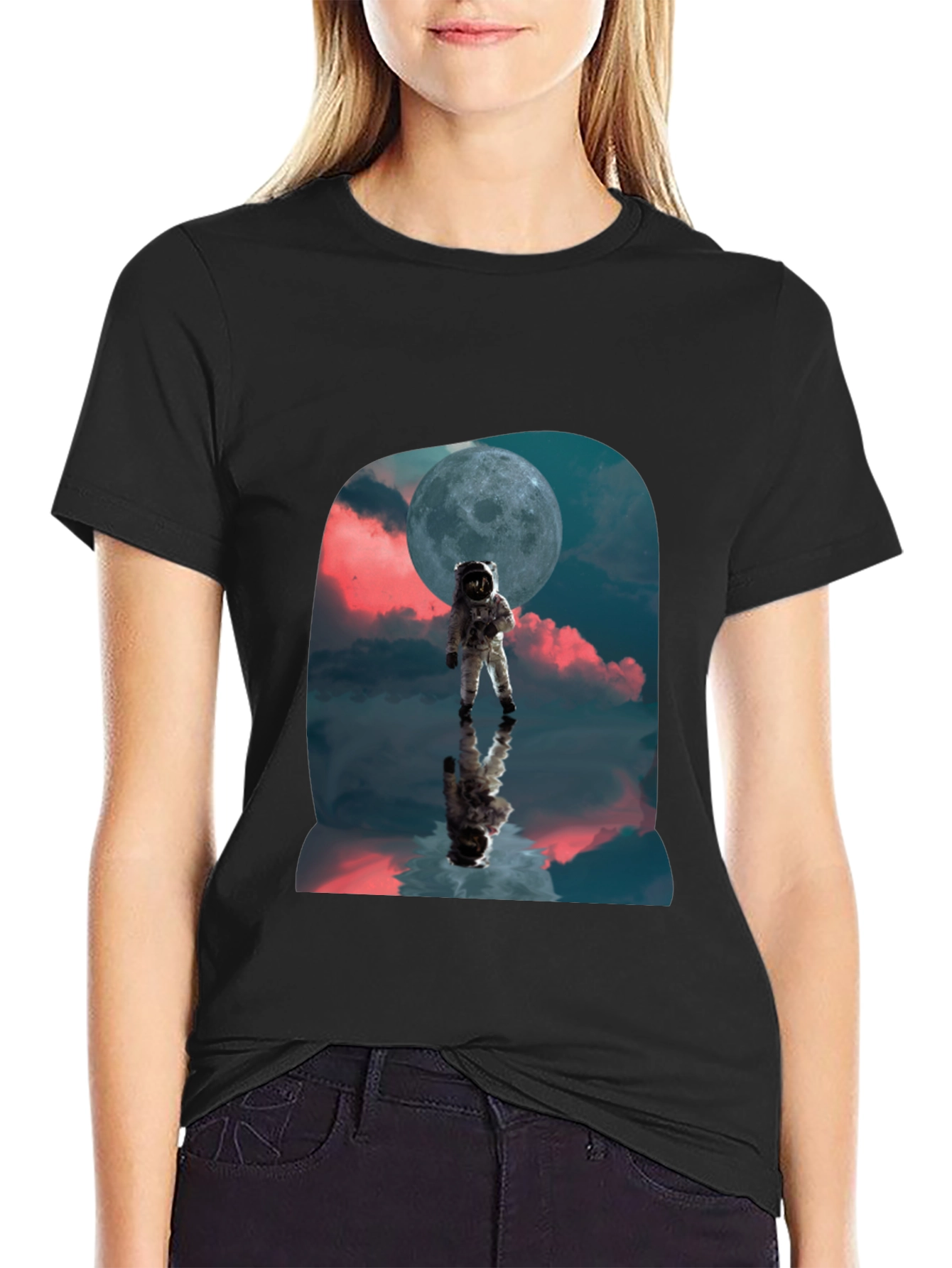 Astronaut Moon Reflection Graphic T-Shirt