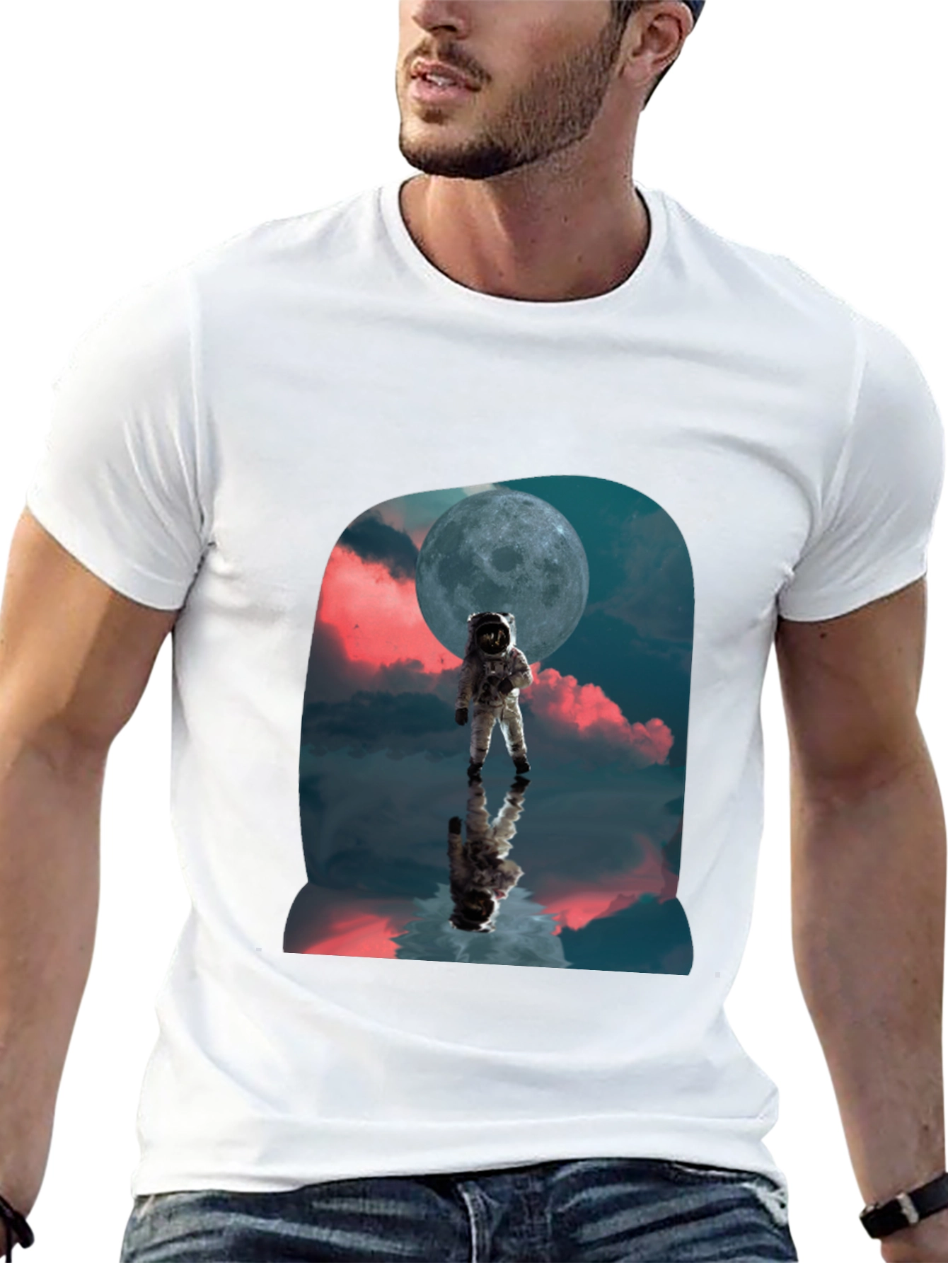 Astronaut Moon Reflection Graphic T-Shirt