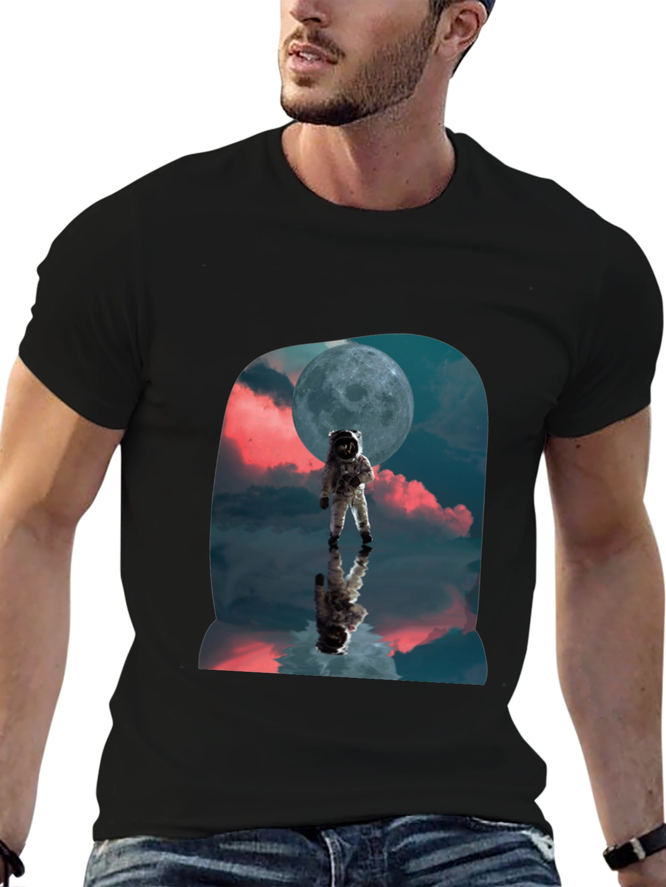 Astronaut Moon Reflection Graphic T-Shirt