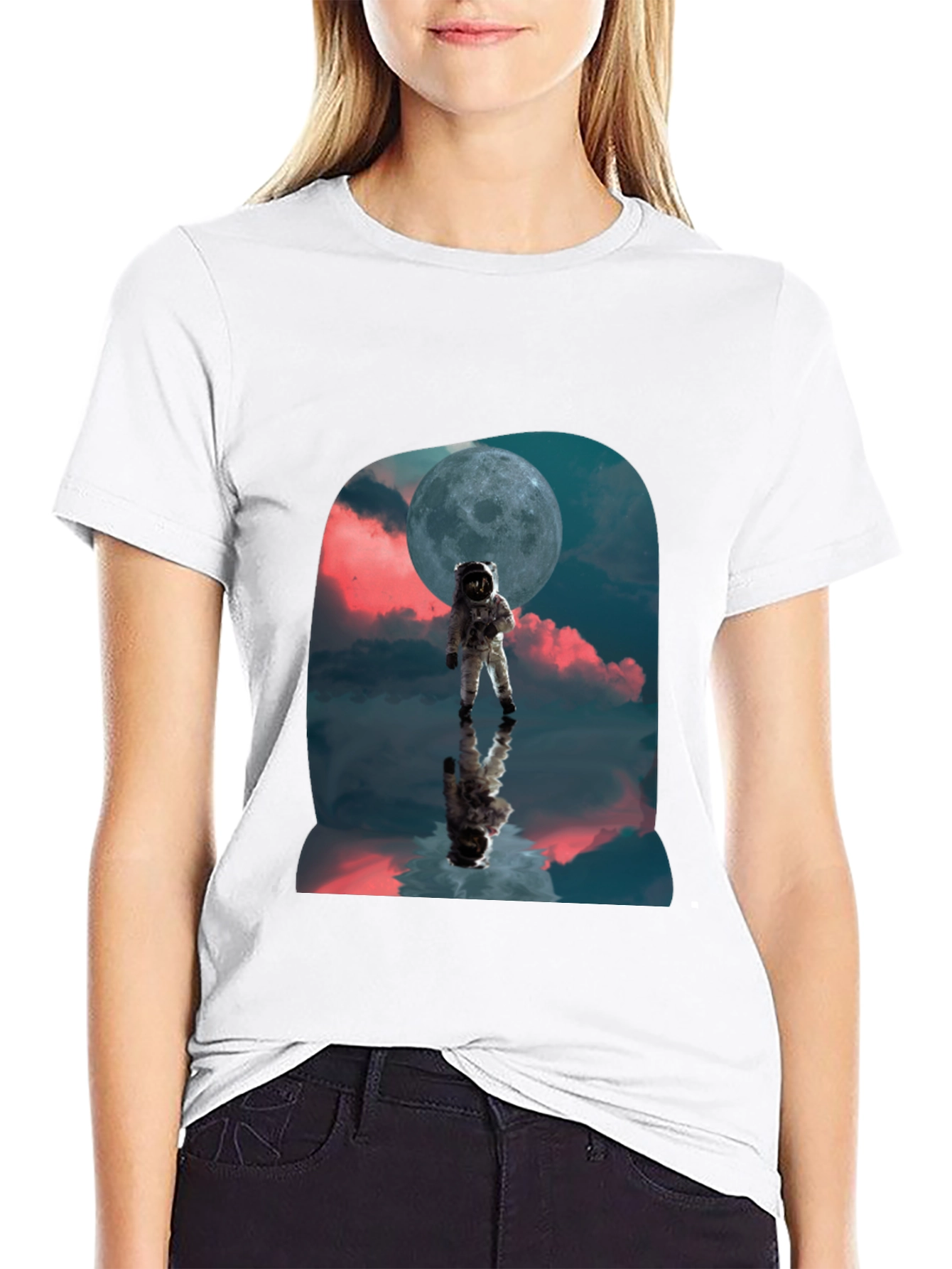 Astronaut Moon Reflection Graphic T-Shirt