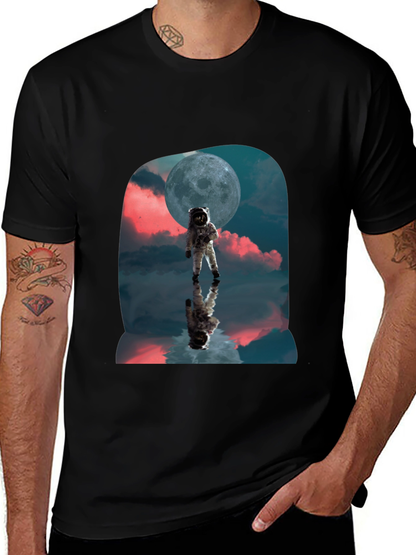 Astronaut Moon Reflection Graphic T-Shirt