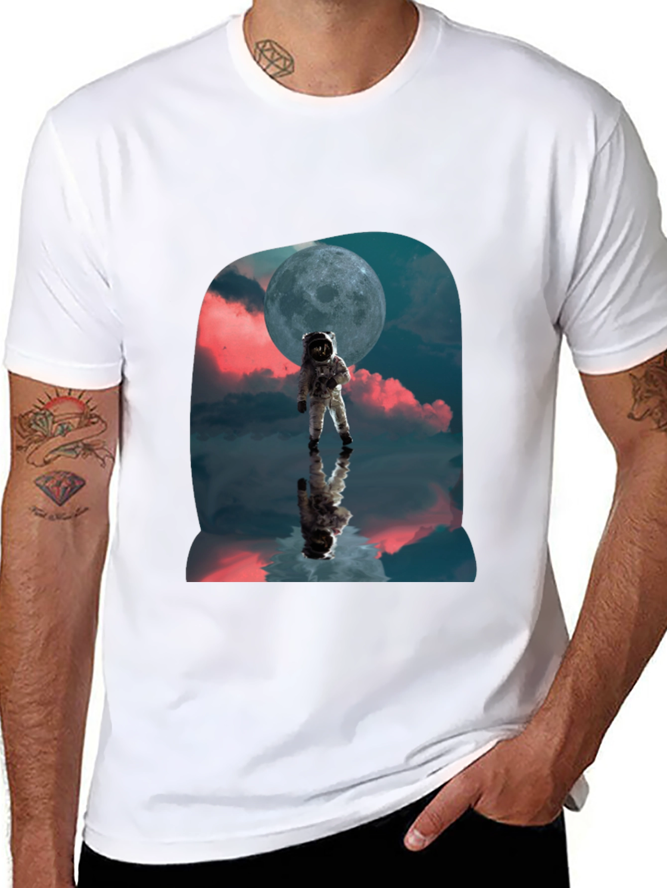 Astronaut Moon Reflection Graphic T-Shirt