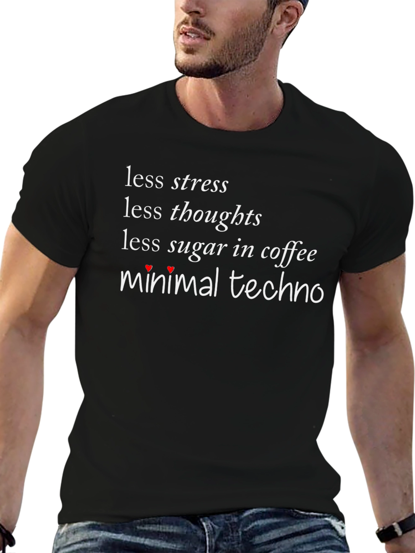 Less Stress Minimal Techno Black T-Shirt