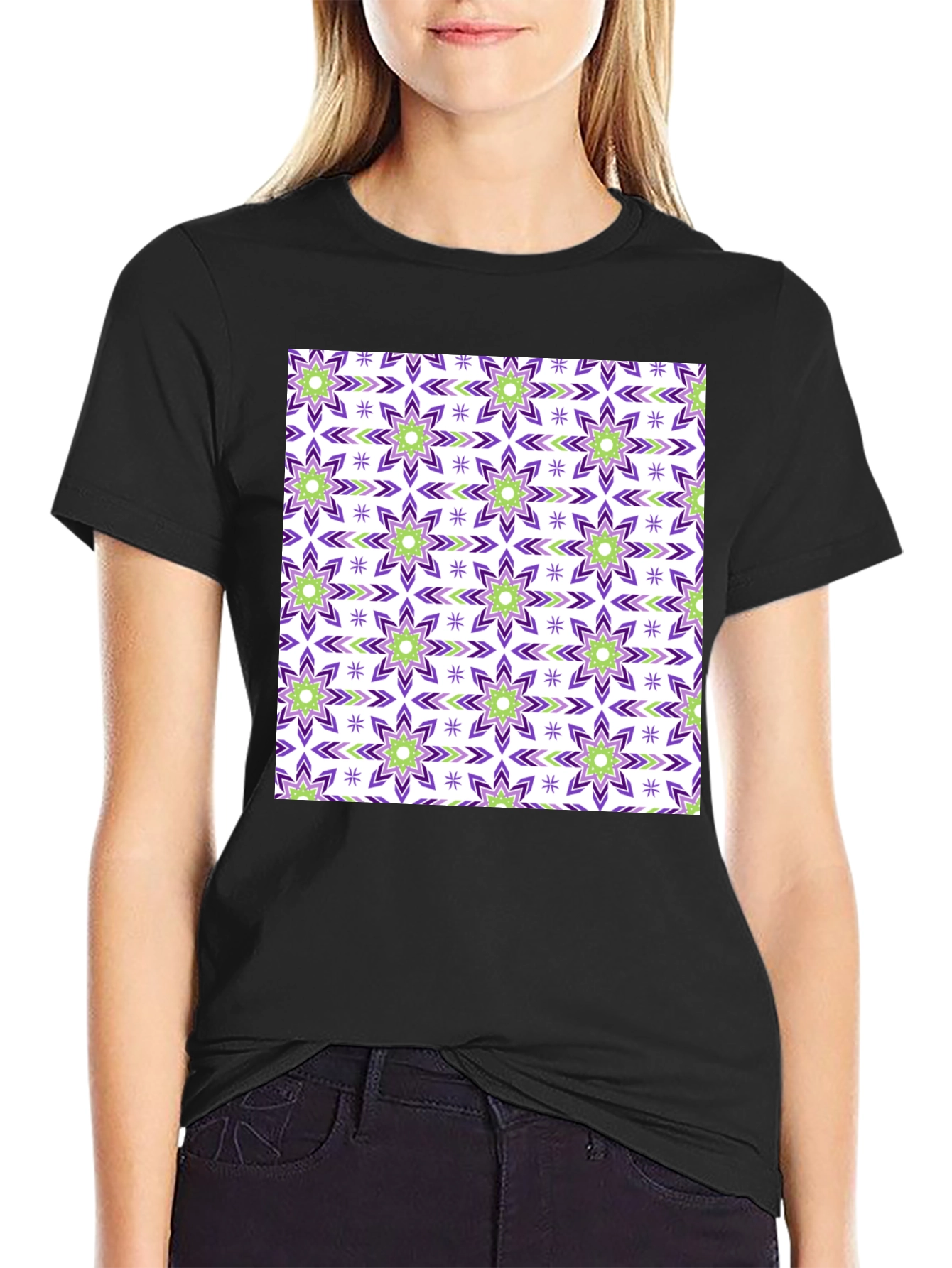 Patterned Crew Neck T-Shirt