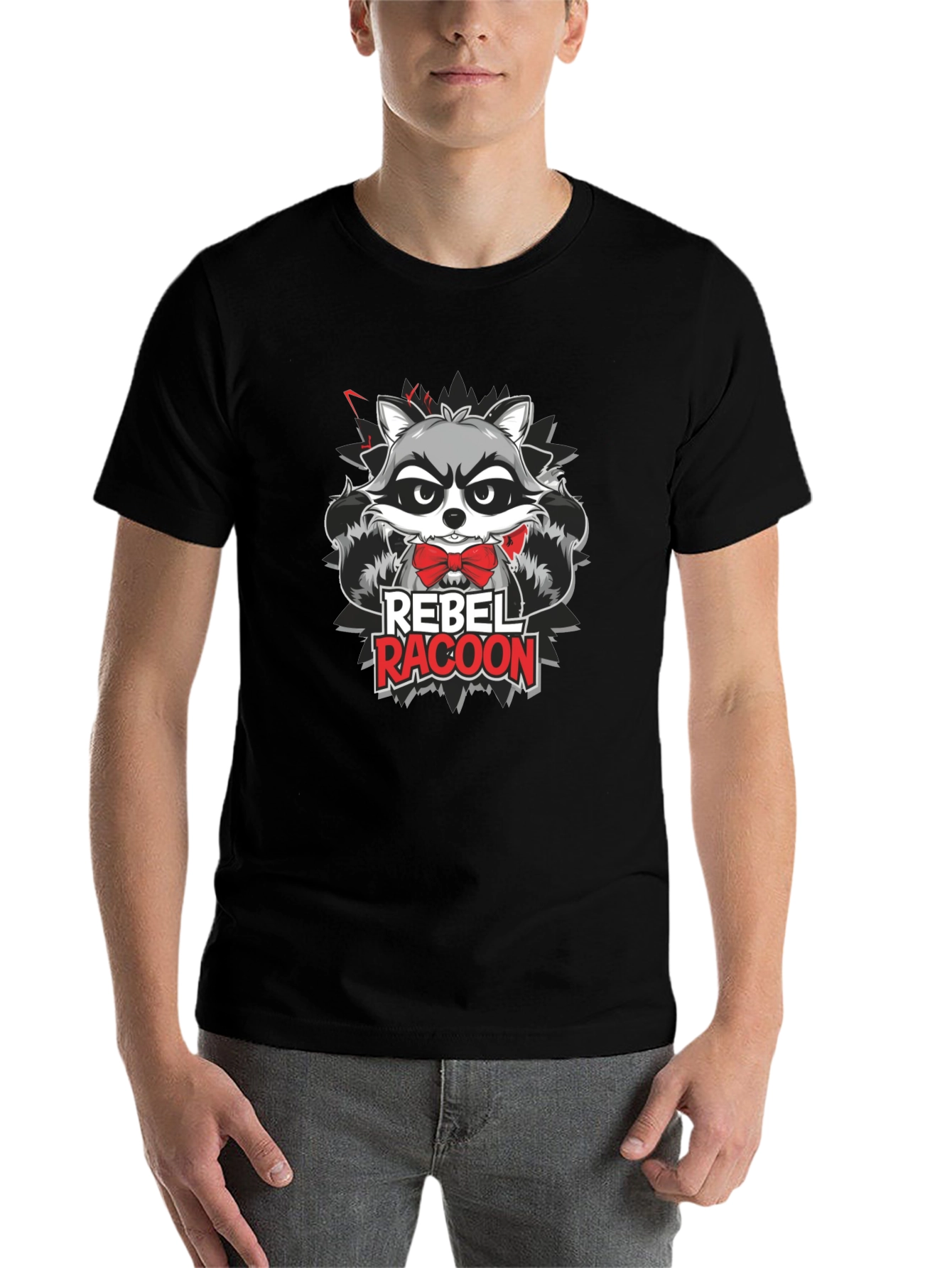 Rebel Racoon Graphic T-Shirt - Trendy Crew Neck Tee