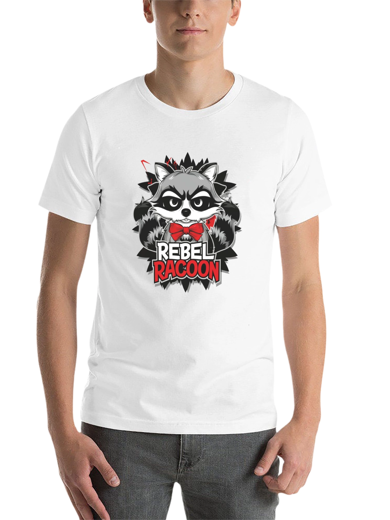 Rebel Racoon Graphic T-Shirt - Trendy Crew Neck Tee