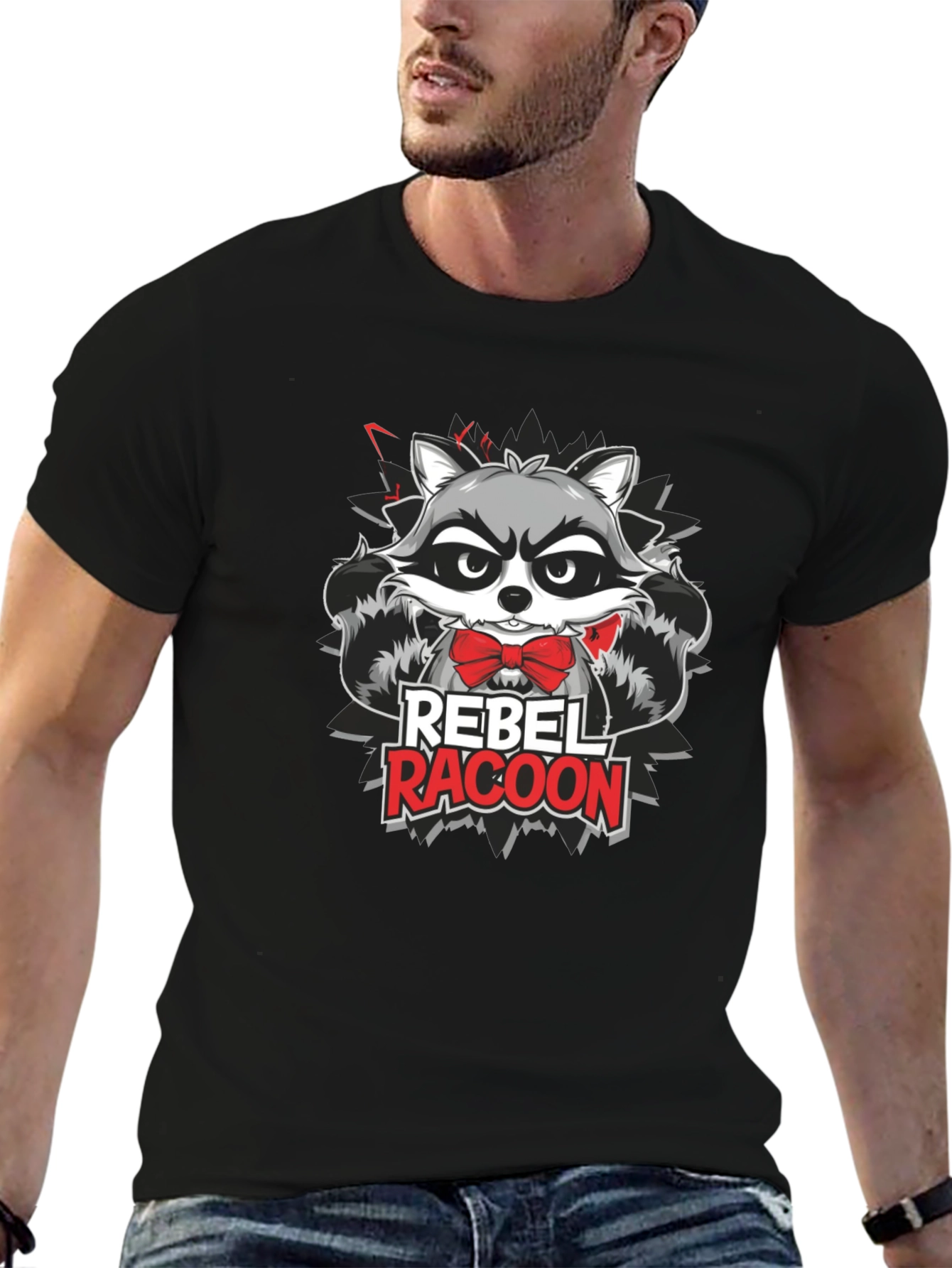 Rebel Racoon Graphic T-Shirt - Trendy Crew Neck Tee