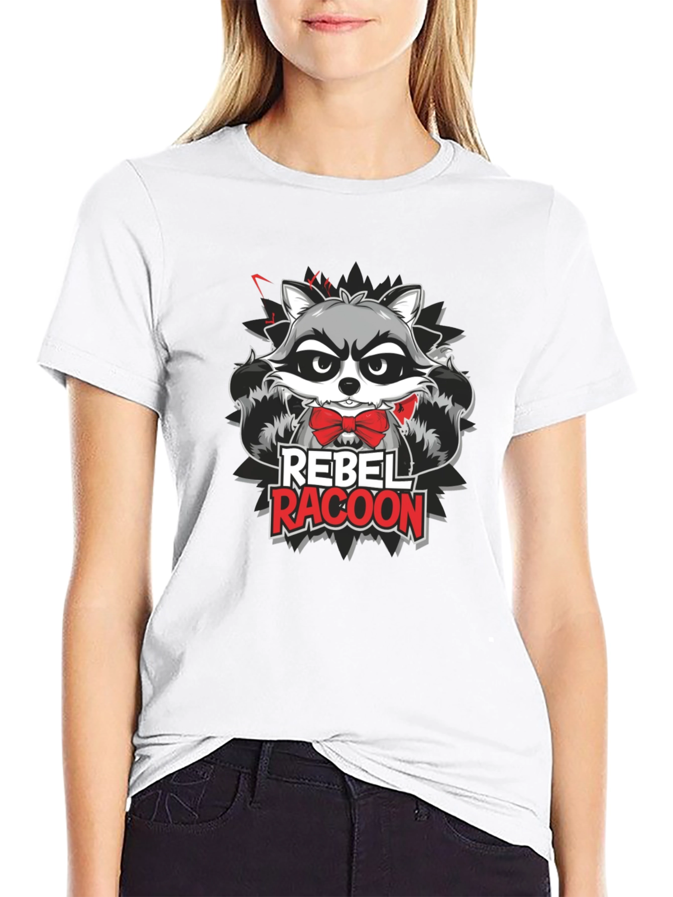 Rebel Racoon Graphic T-Shirt - Trendy Crew Neck Tee