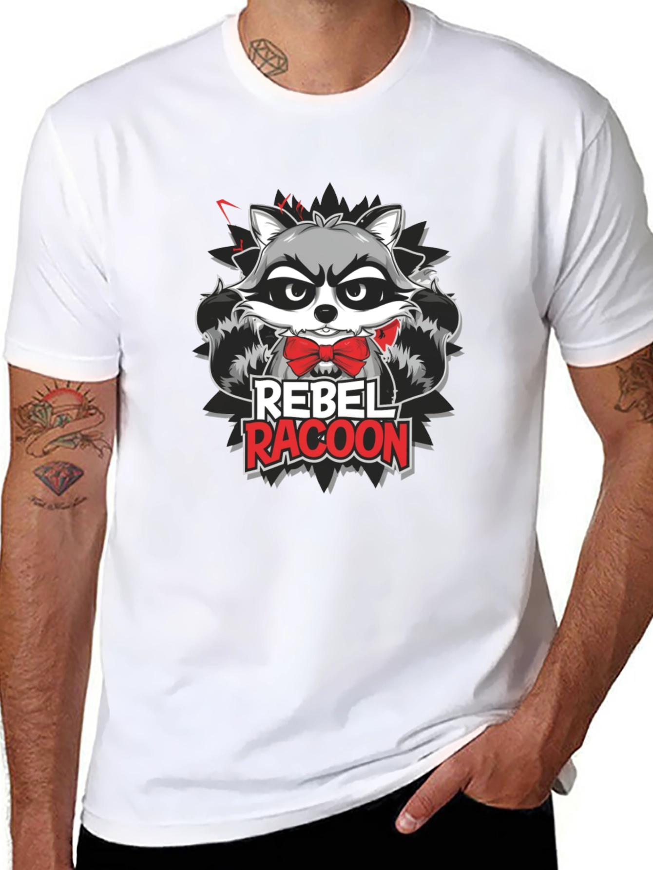 Rebel Racoon Graphic T-Shirt - Trendy Crew Neck Tee