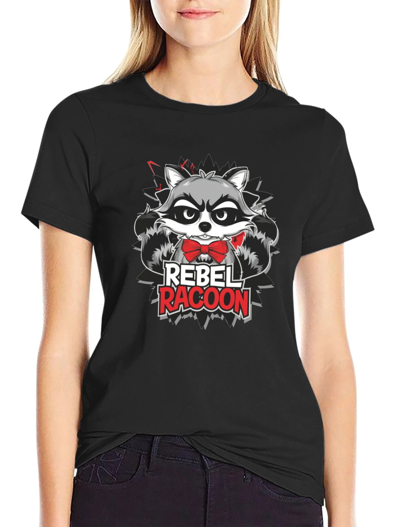 Rebel Racoon Graphic T-Shirt - Trendy Crew Neck Tee