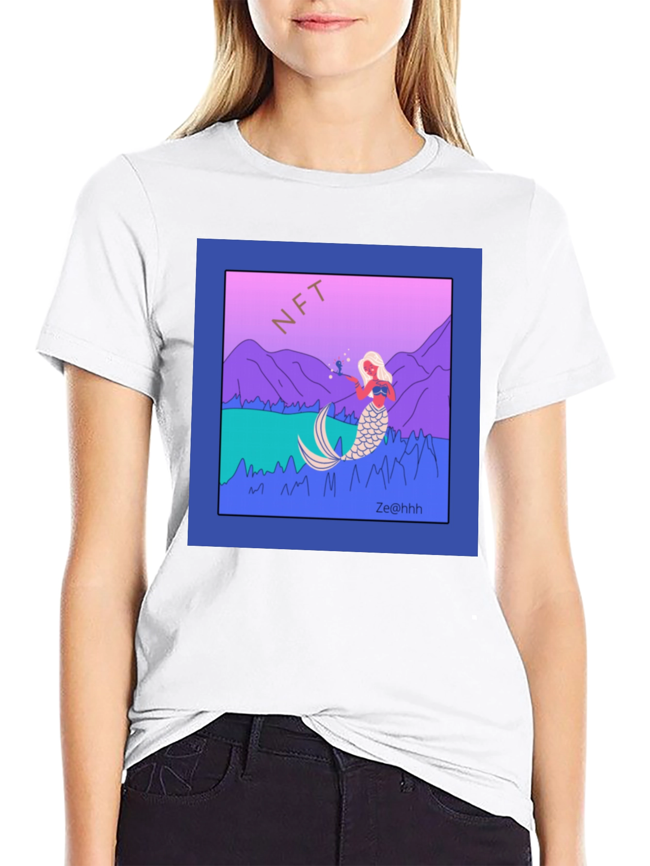 NFT Mermaid Graphic T-Shirt - Black
