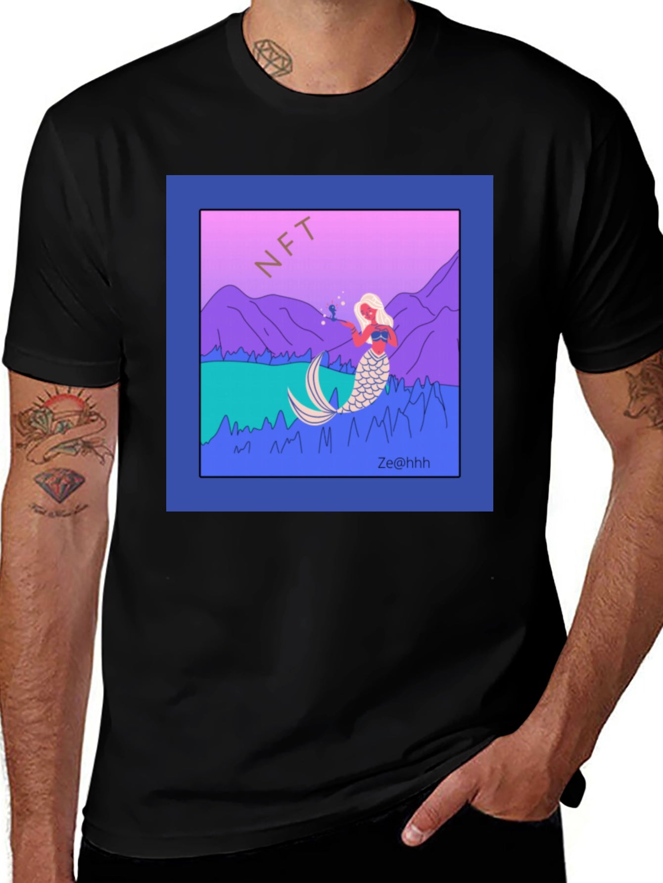 NFT Mermaid Graphic T-Shirt - Black
