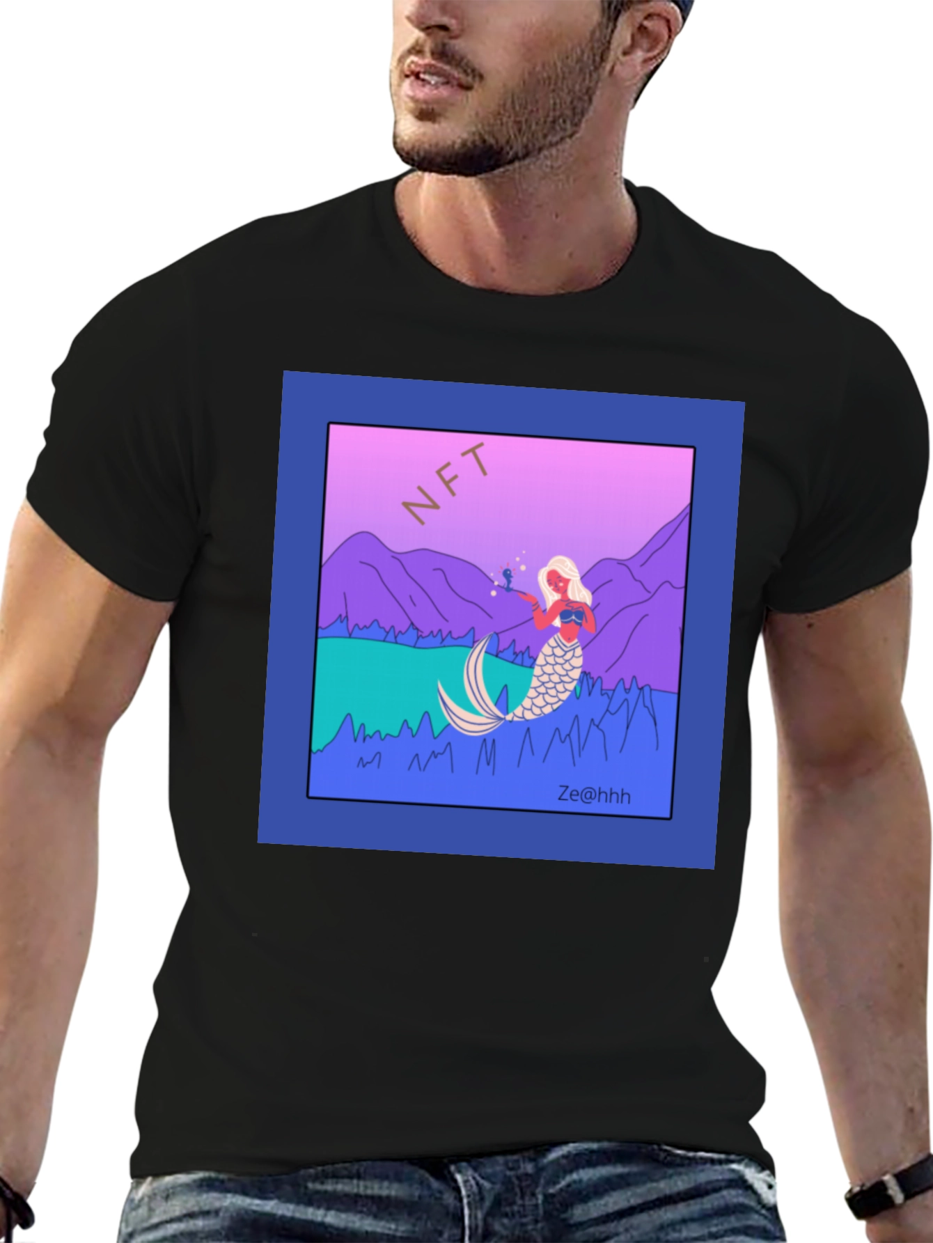 NFT Mermaid Graphic T-Shirt - Black