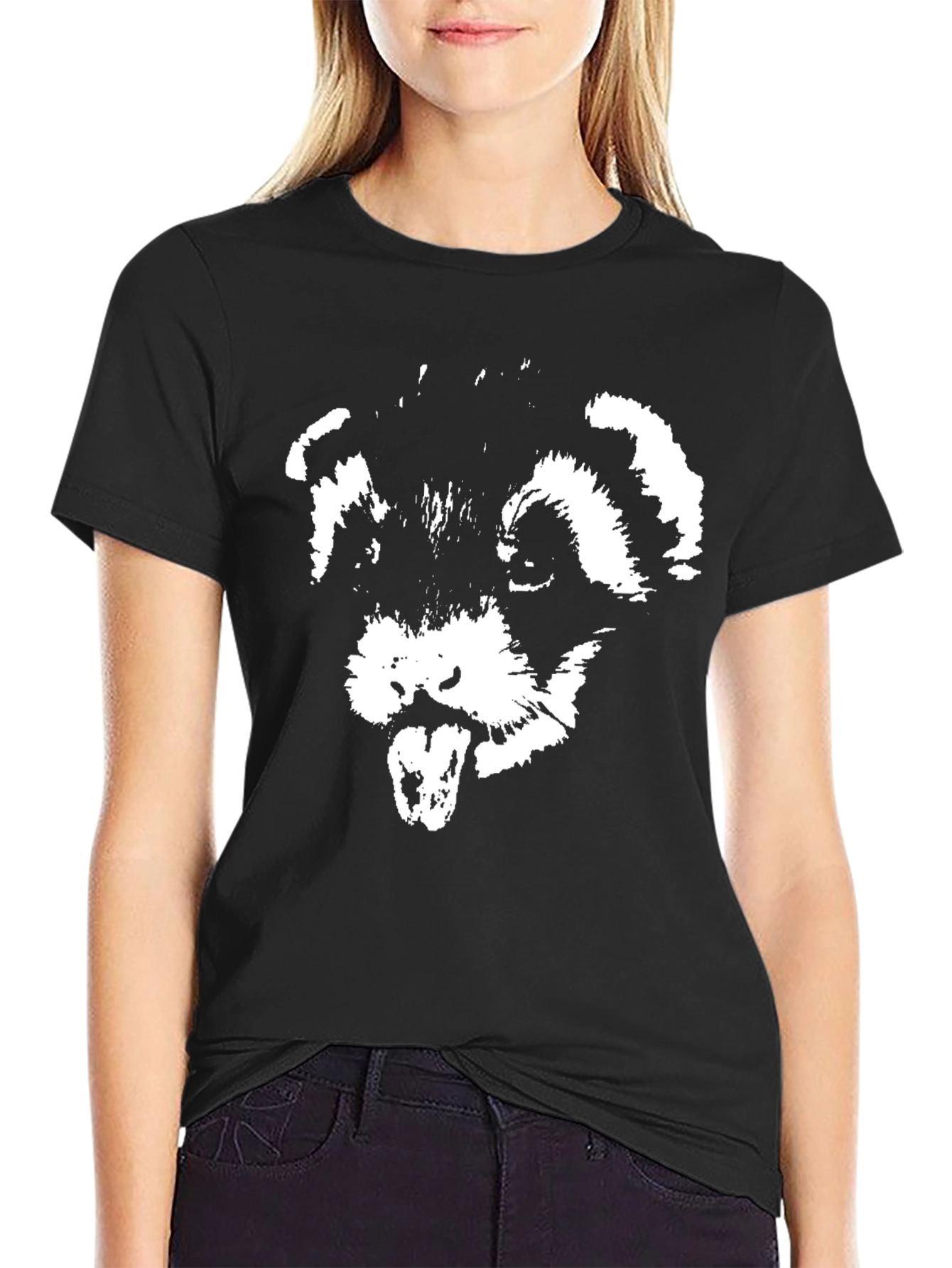 Black T-Shirt with White Ferret Graphic