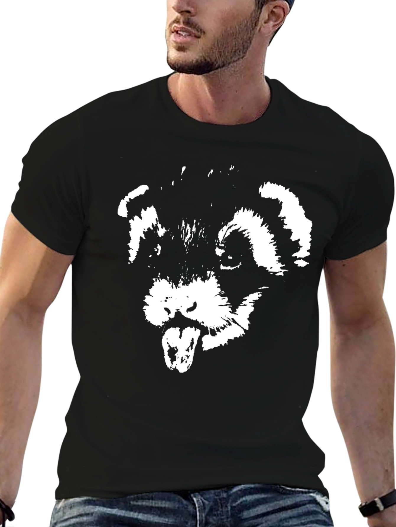Black T-Shirt with White Ferret Graphic