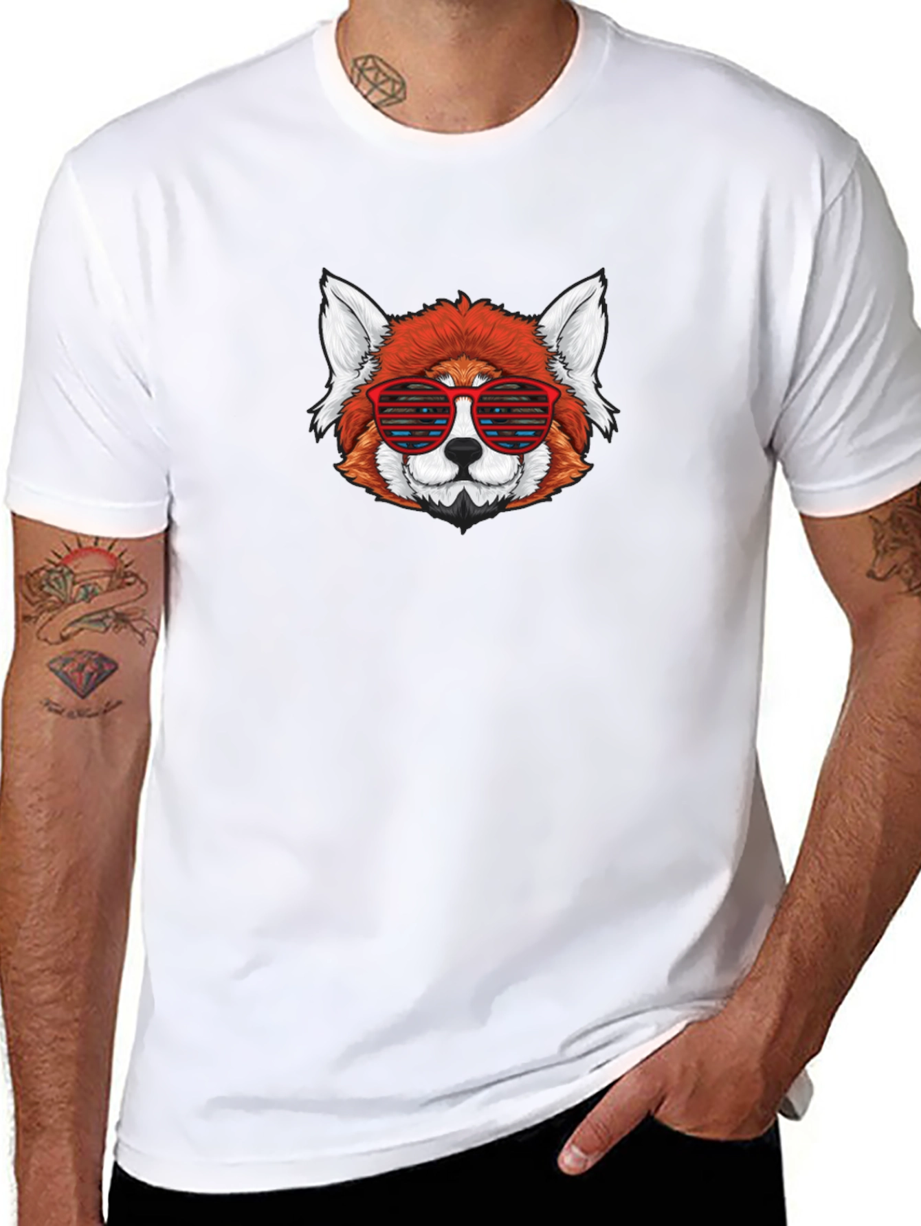 Red Panda Sunglasses Black T-Shirt