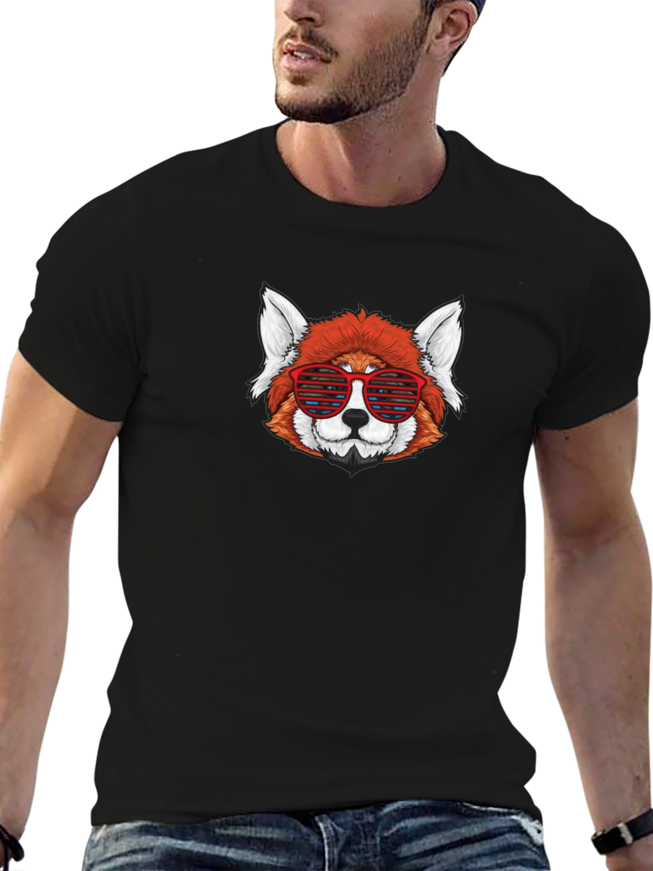 Red Panda Sunglasses Black T-Shirt