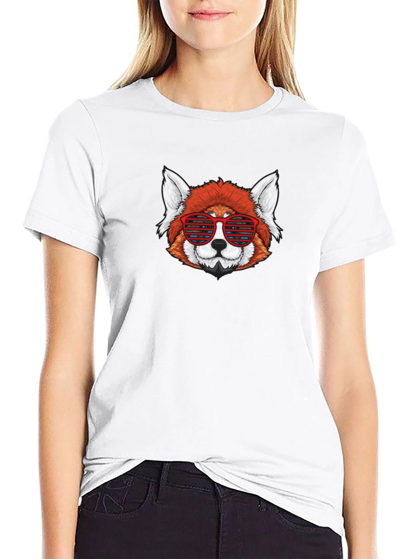 Red Panda Sunglasses Black T-Shirt