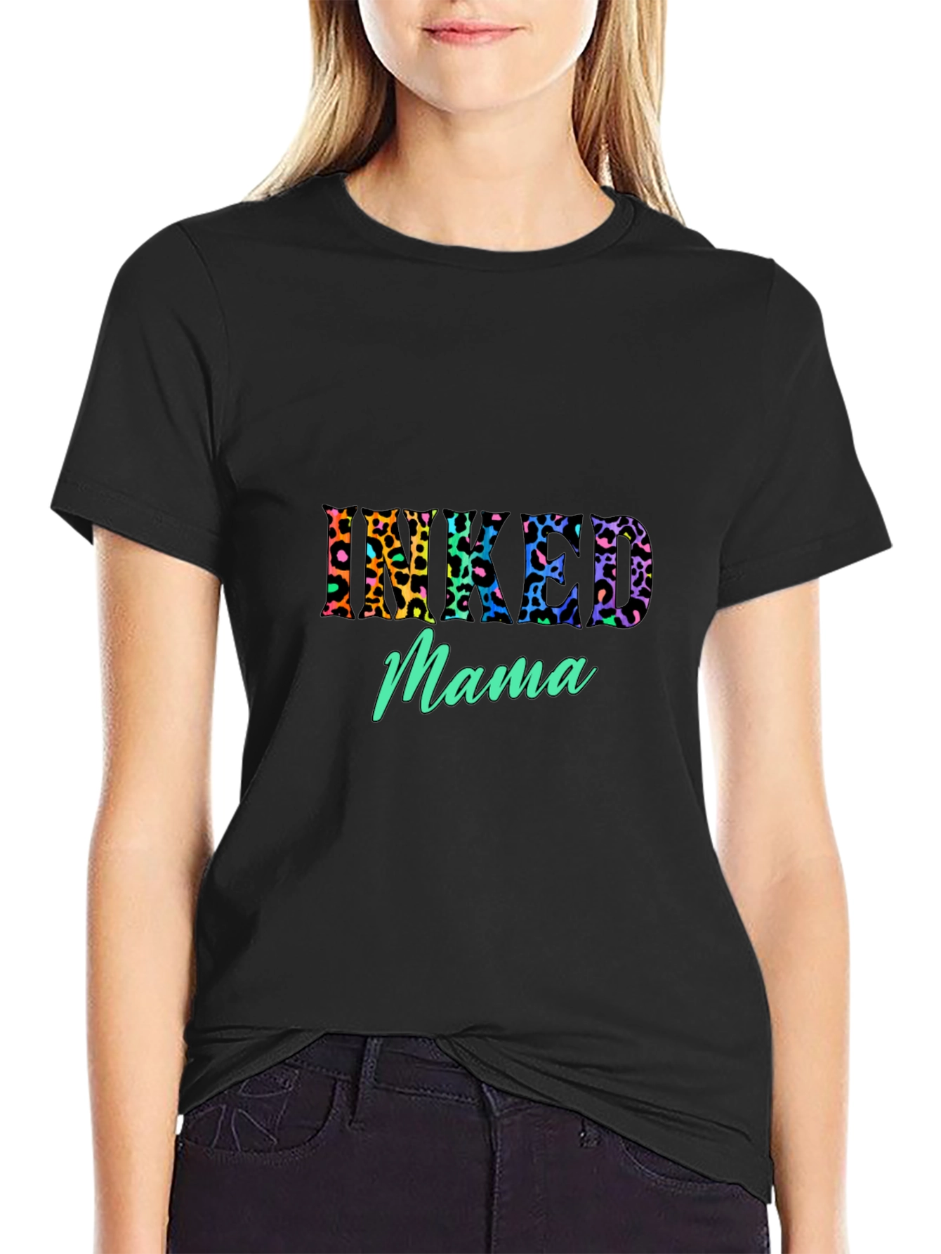 Inked Mama Graphic Tee - Leopard Print Design
