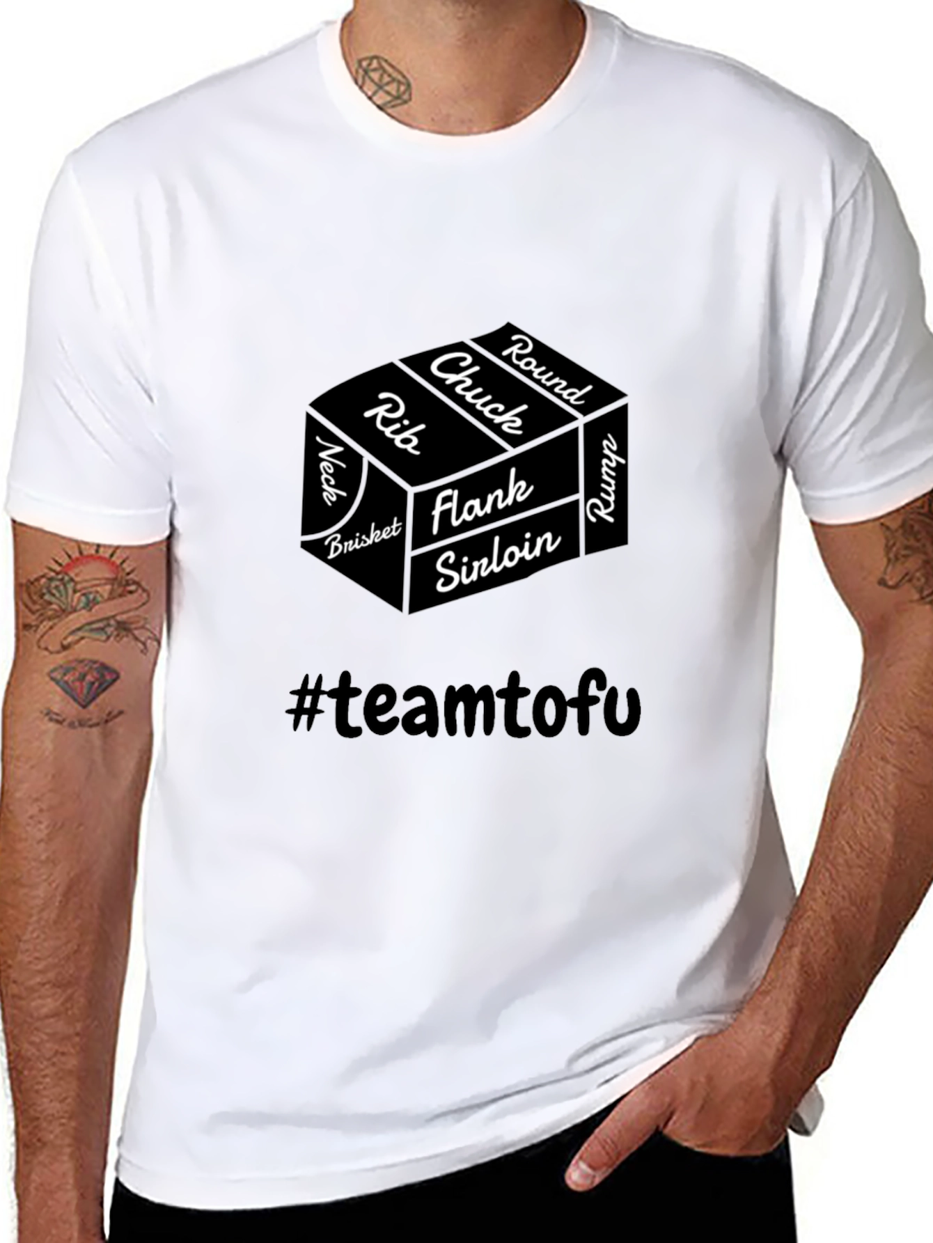 Funny Meat Cuts Team Tofu Black T-Shirt