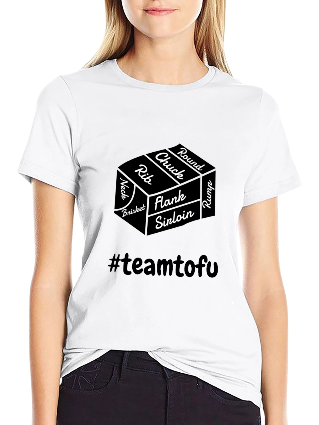 Funny Meat Cuts Team Tofu Black T-Shirt