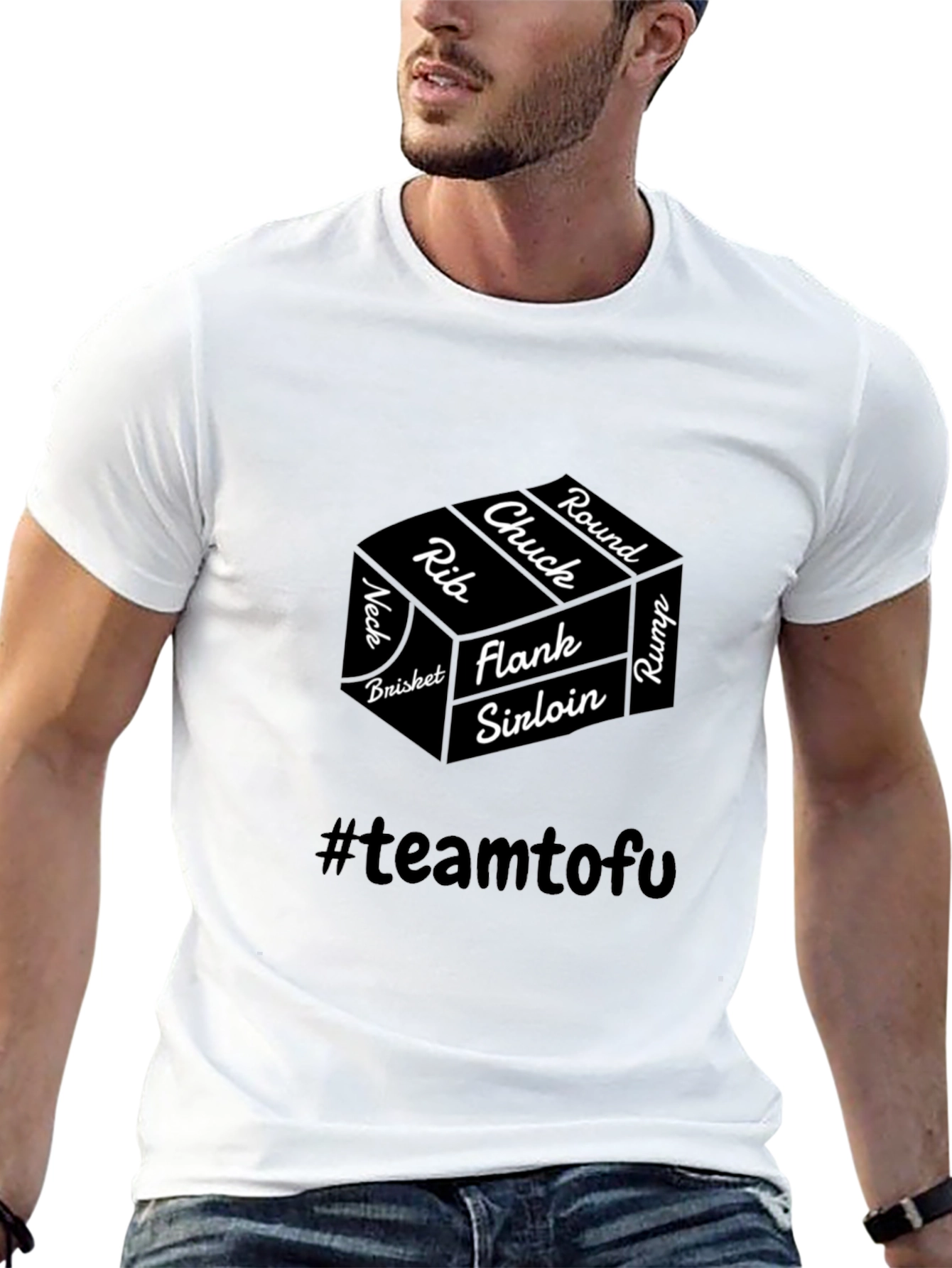 Funny Meat Cuts Team Tofu Black T-Shirt