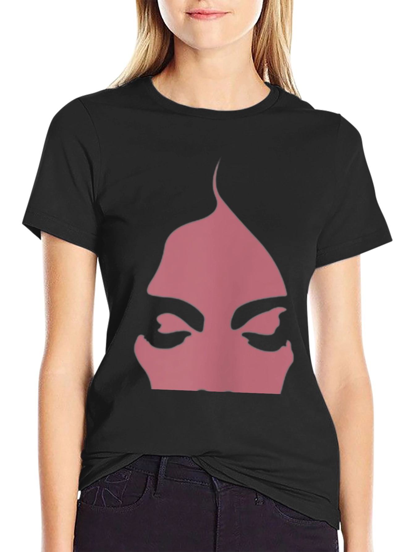 Pink Face Graphic Black T-Shirt
