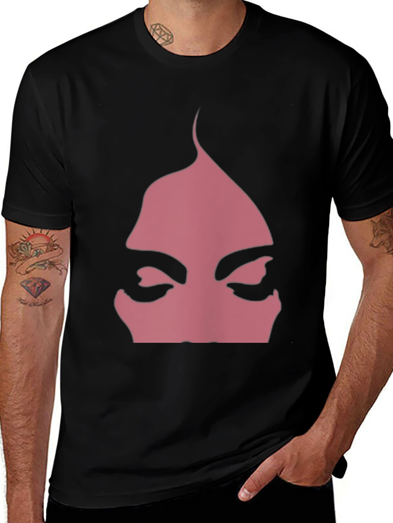Pink Face Graphic Black T-Shirt