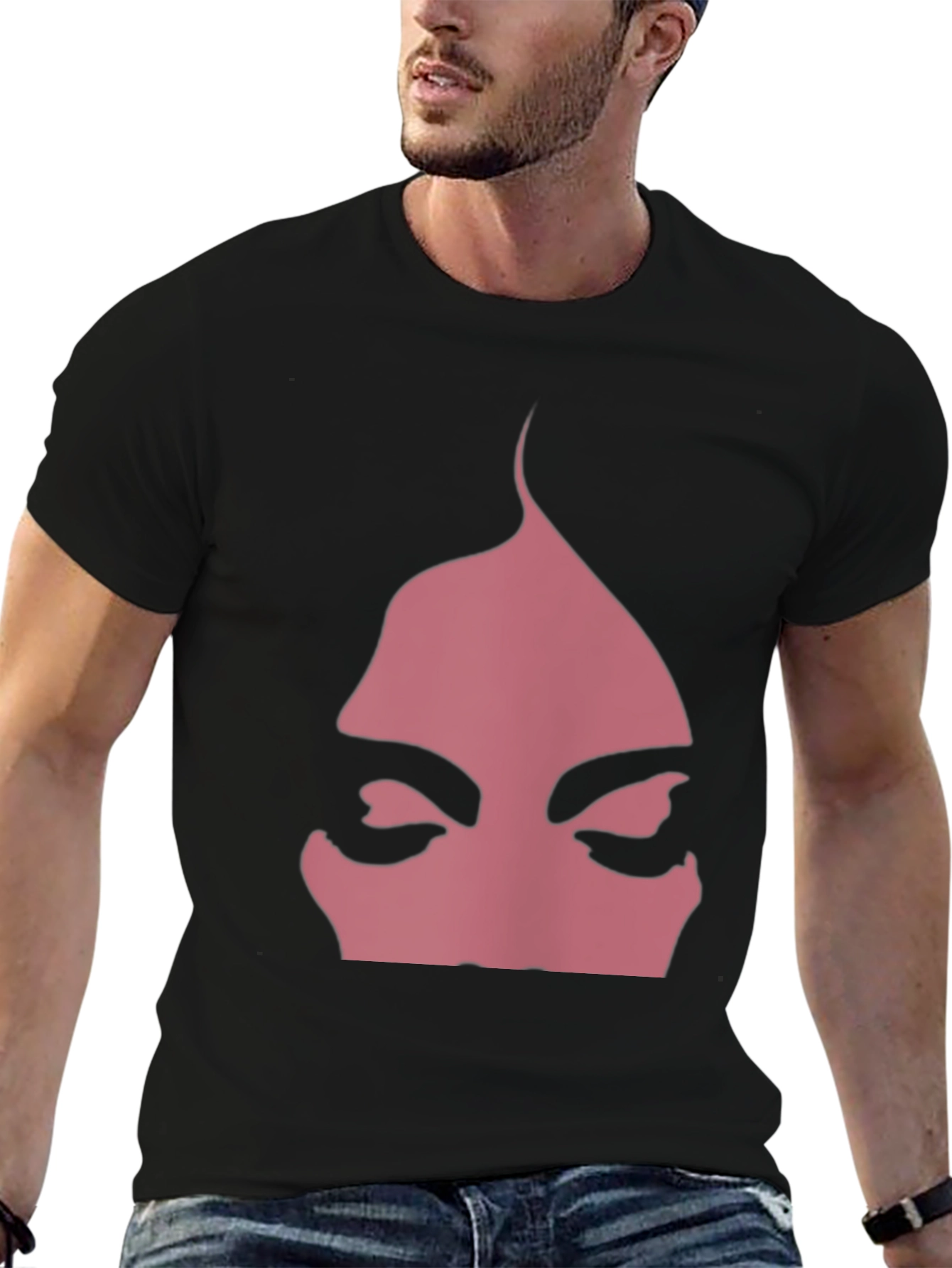 Pink Face Graphic Black T-Shirt