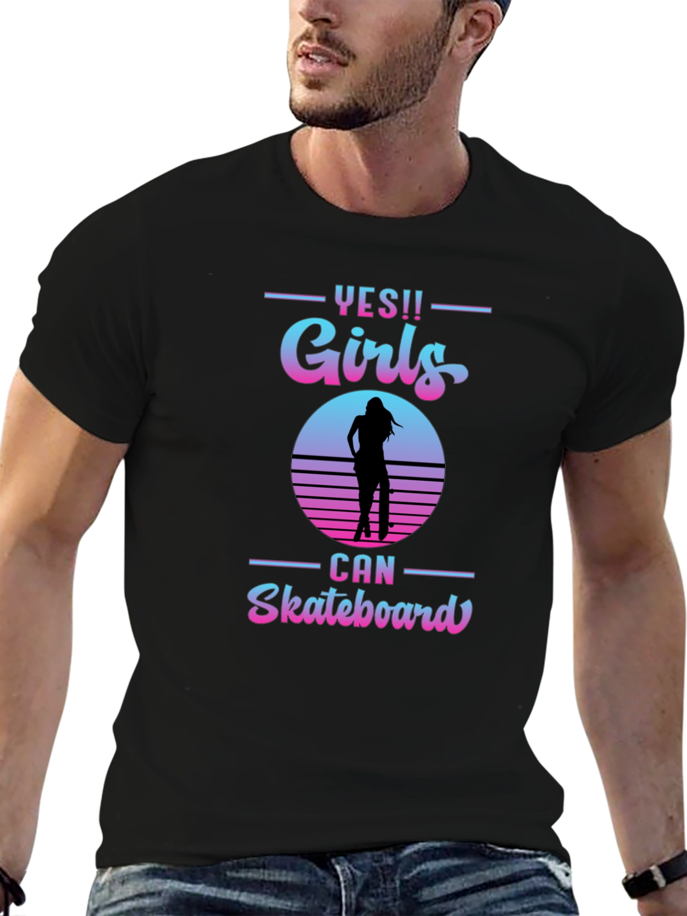 Yes Girls Can Skateboard Graphic T-Shirt