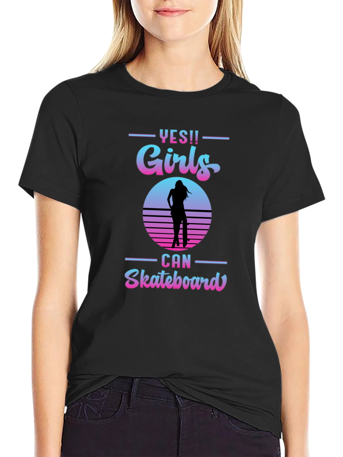 Yes Girls Can Skateboard Graphic T-Shirt